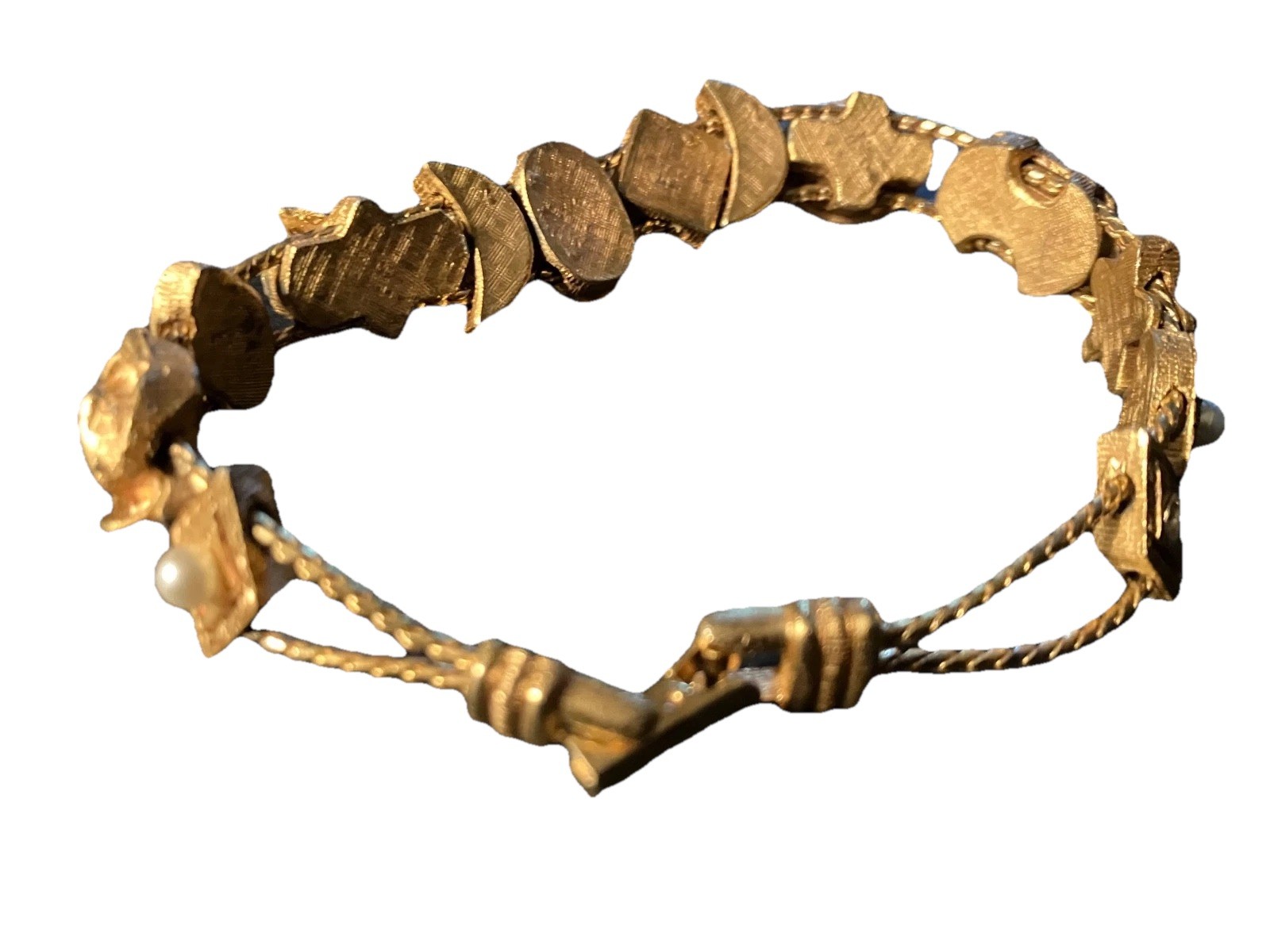 Vintage Gold tone Victorian Revival Cabochon Star Fly Slider Bracelet