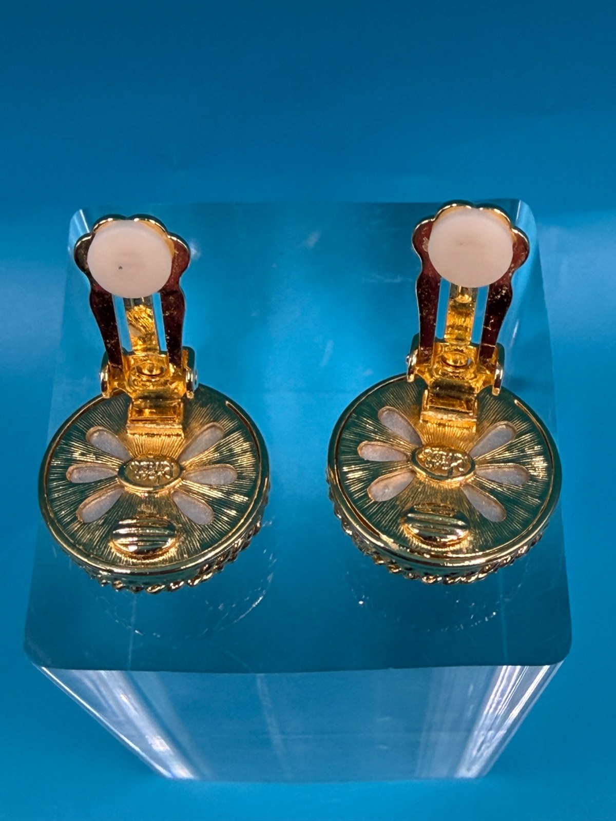 Vintage Joan Rivers Cage Earrings White Faux Pearl Gold Tone Clip-Ons Signed