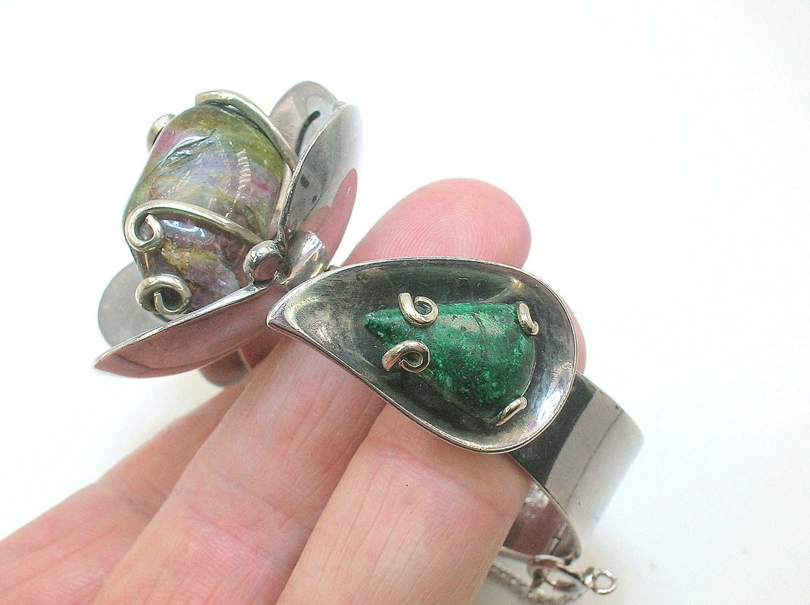 LOS CASTILLO TAXCO MEXICO VINTAGE STERLING SILVER BRACELET WITH STONES – B.OFFER
