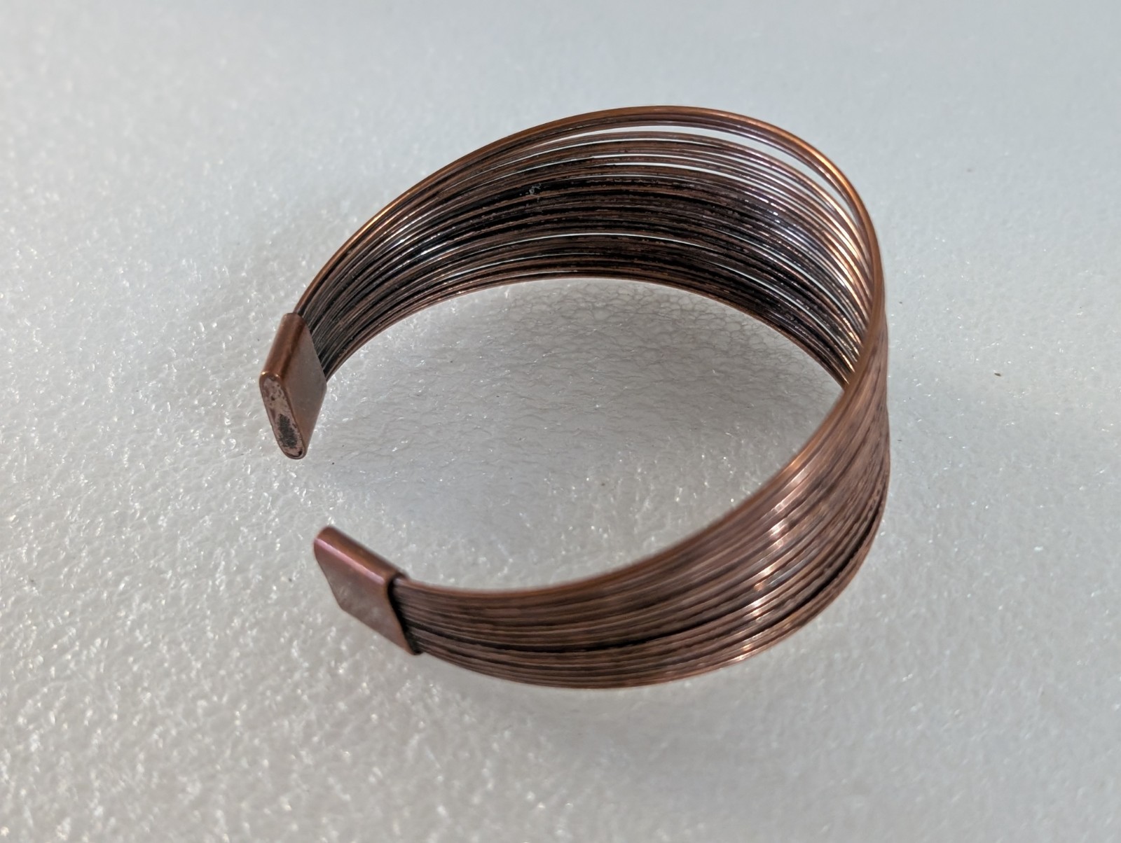 Vtg Copper Tone Wire Modernist Cuff Bangle Bracelet