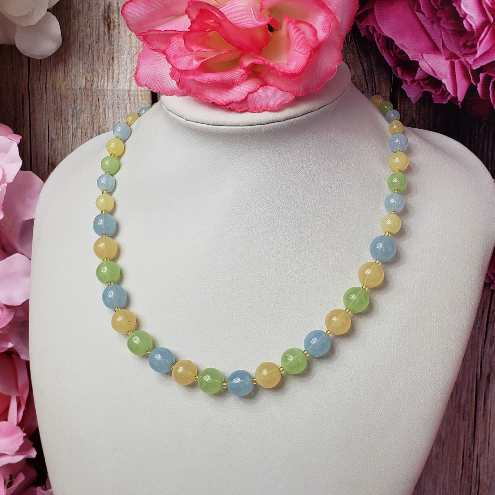 BOHEMIAN Pastel Glass Bead Choker Necklace Boho Multi Color Bead Collar