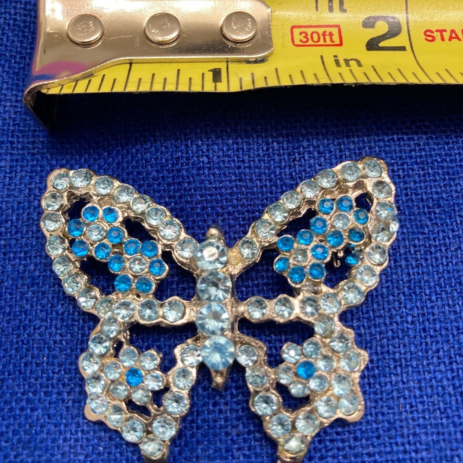 Butterfly Cobalt And Light Blue Estate Pin Brooch With Safety Clasp Vintage USA