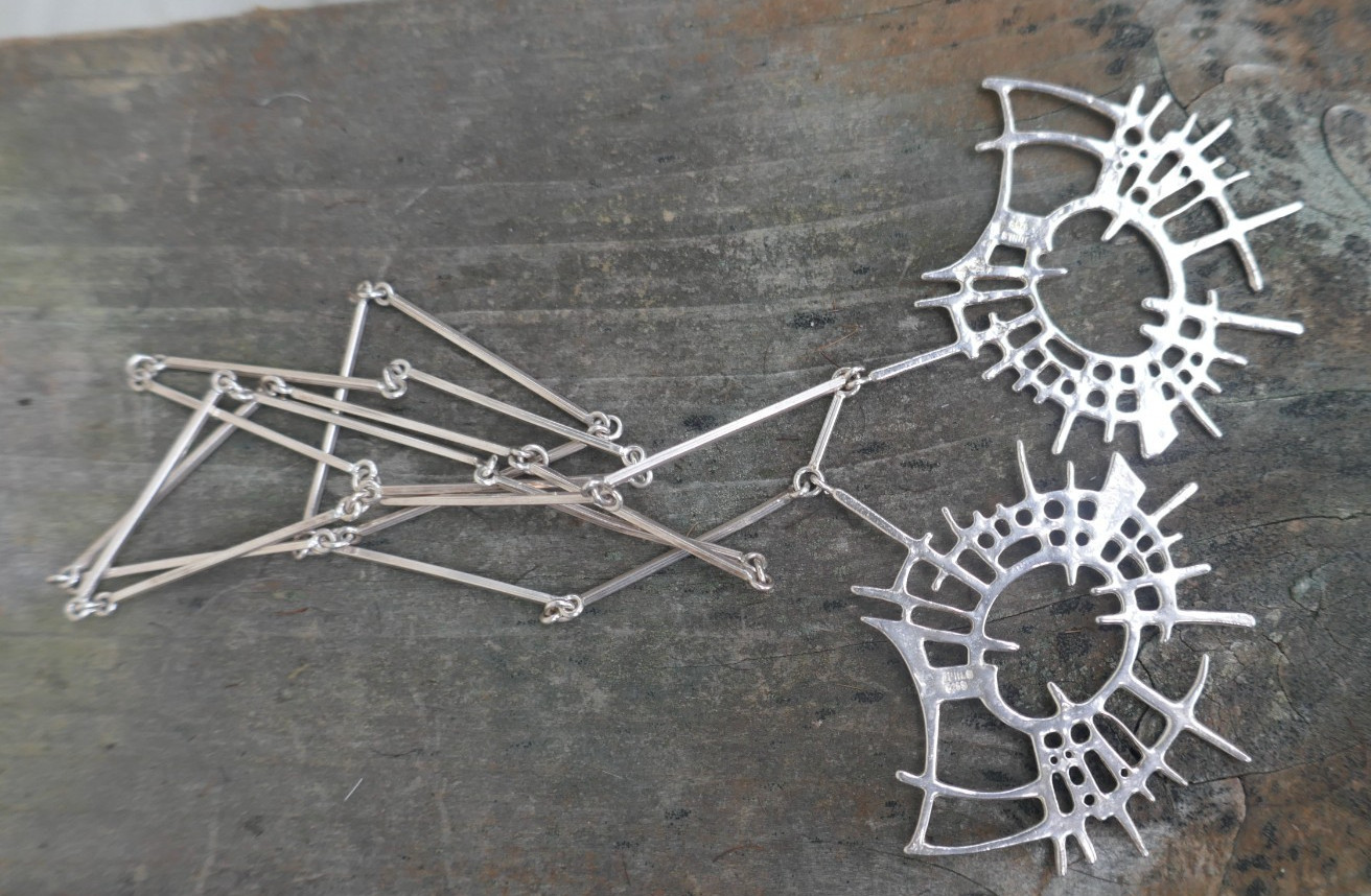Modernist Designer Regine & Frank Juhls Sterling Brutalist Style Necklace 29.5″