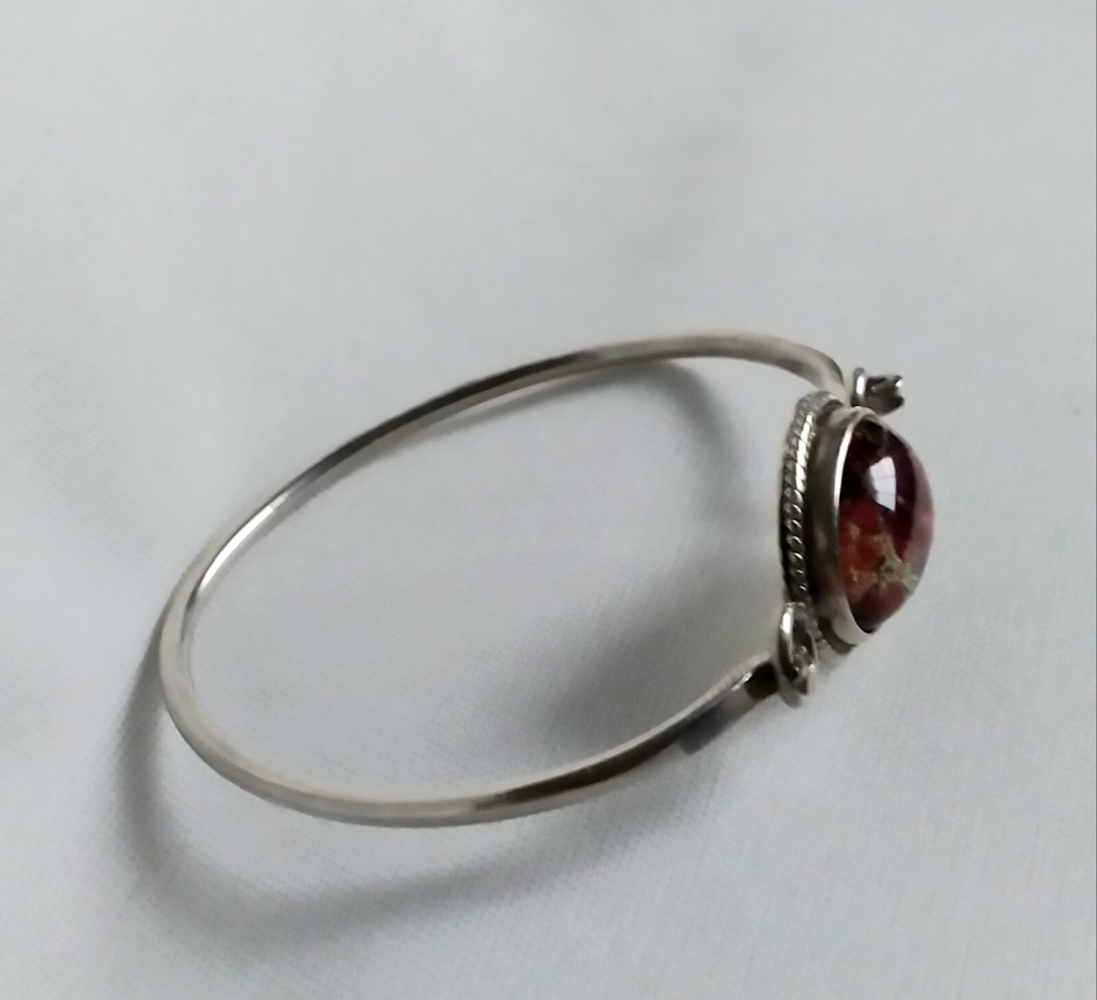 Vintage Mexico 925 Rope Accented Oval Diachroic Glass Tension Bangle Bracelet