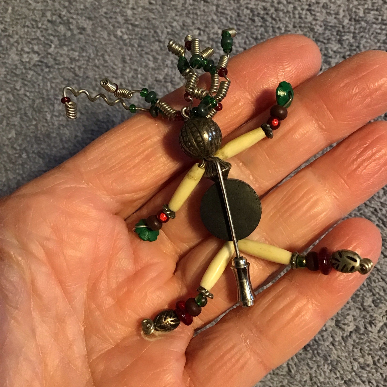 Vtg Moonbabies Style Stick Pin Person Figural Wire Hair Bead Body Estate Find