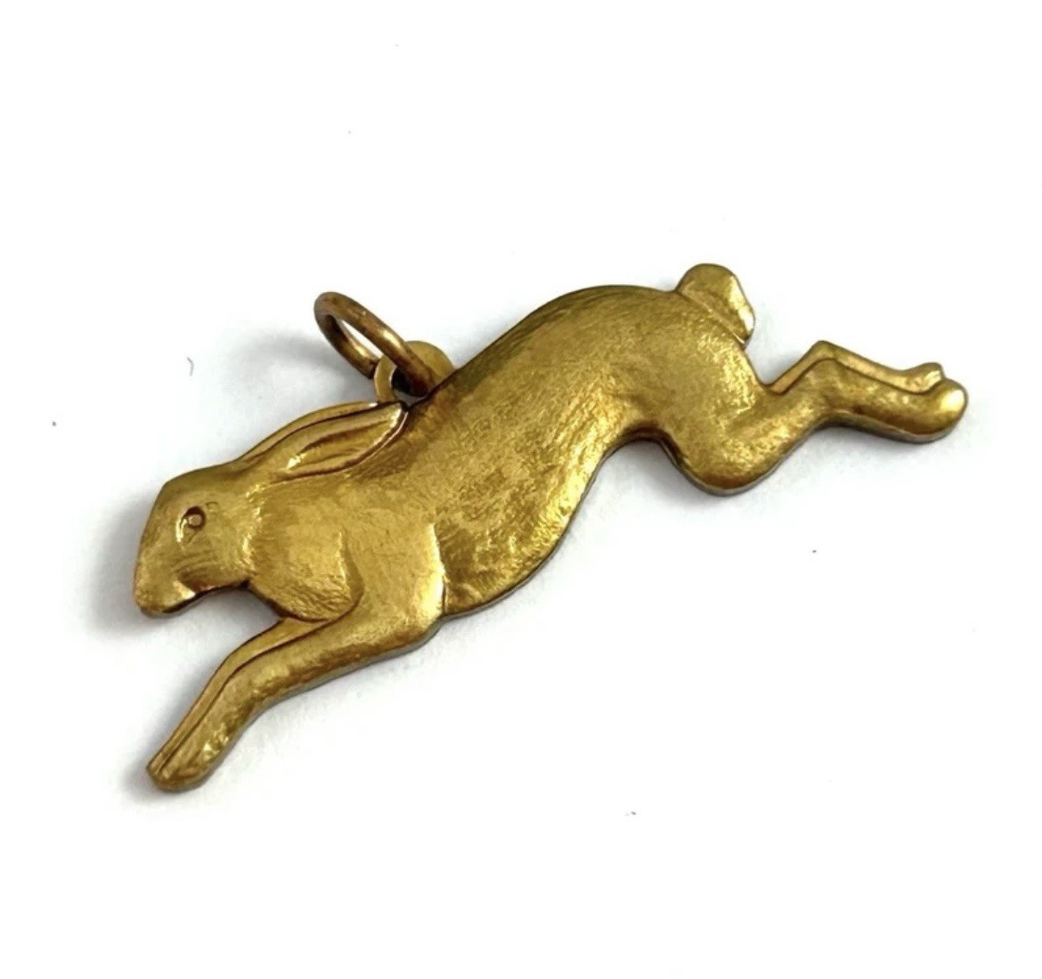 Vintage Rabbit Charm Necklace Pendant Running Rabbit Bunny Brass Jewelry