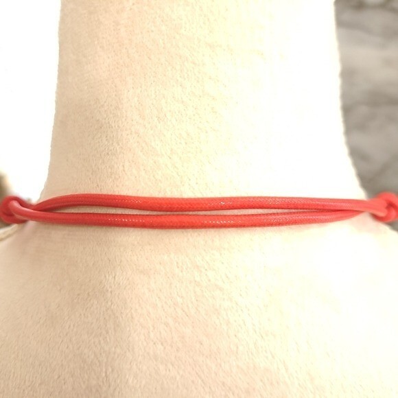 Women’ Handmade Flower Pendant Cord Necklace Red/Gold Boho,Brass 22.5 Inches