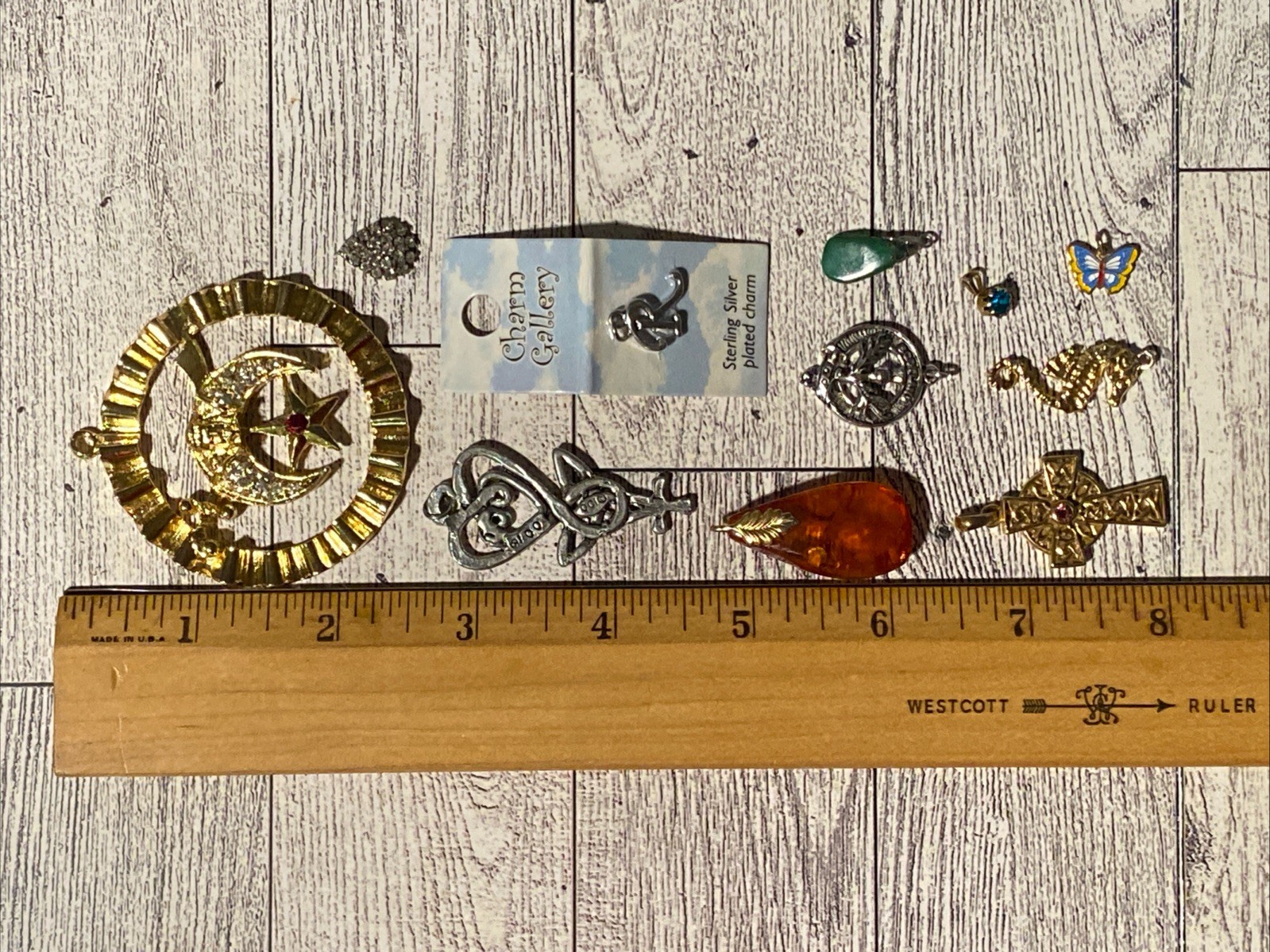 Vtg-mod Jewelry Lot Rhinestone Enamel Glass Pins Pendants Ring Charms Bracelet