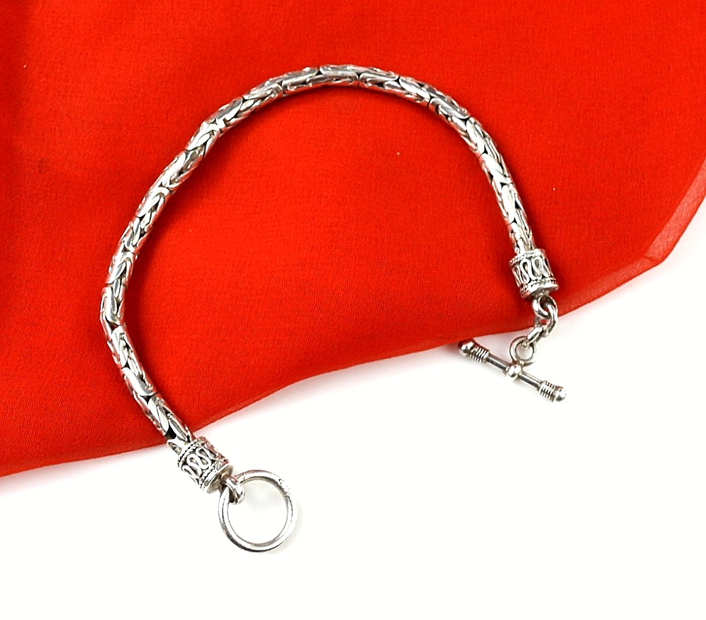 Sterling Silver 925 Wheat Spiga Bracelet Toggle Clasp Engraved Bali Style 7.5