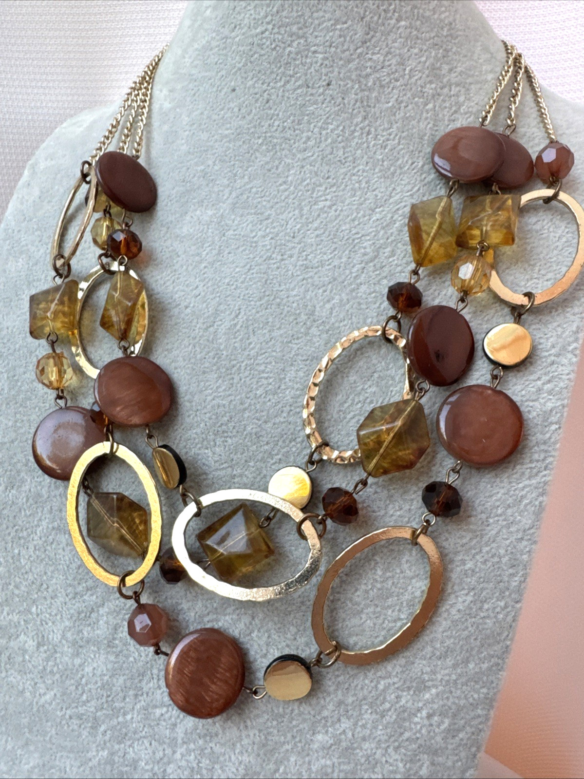 Boho Brown Gold Earthtones y2k 1990 2000s Modernist Metal Jewelry VTG necklace