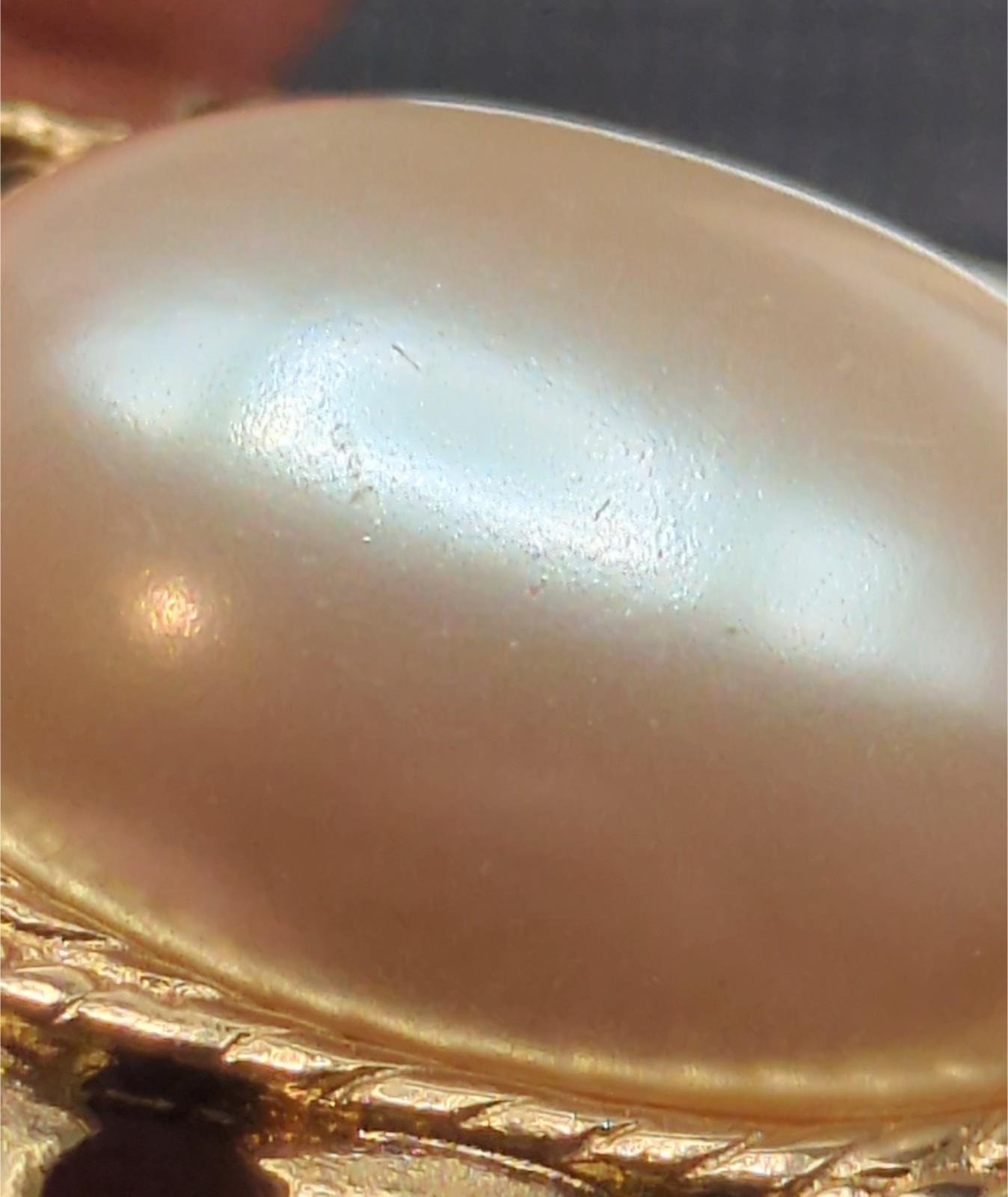 Rectangular Brooch Pin Vintage Richelieu Large Faux Pearl Cabochon Gold Tone