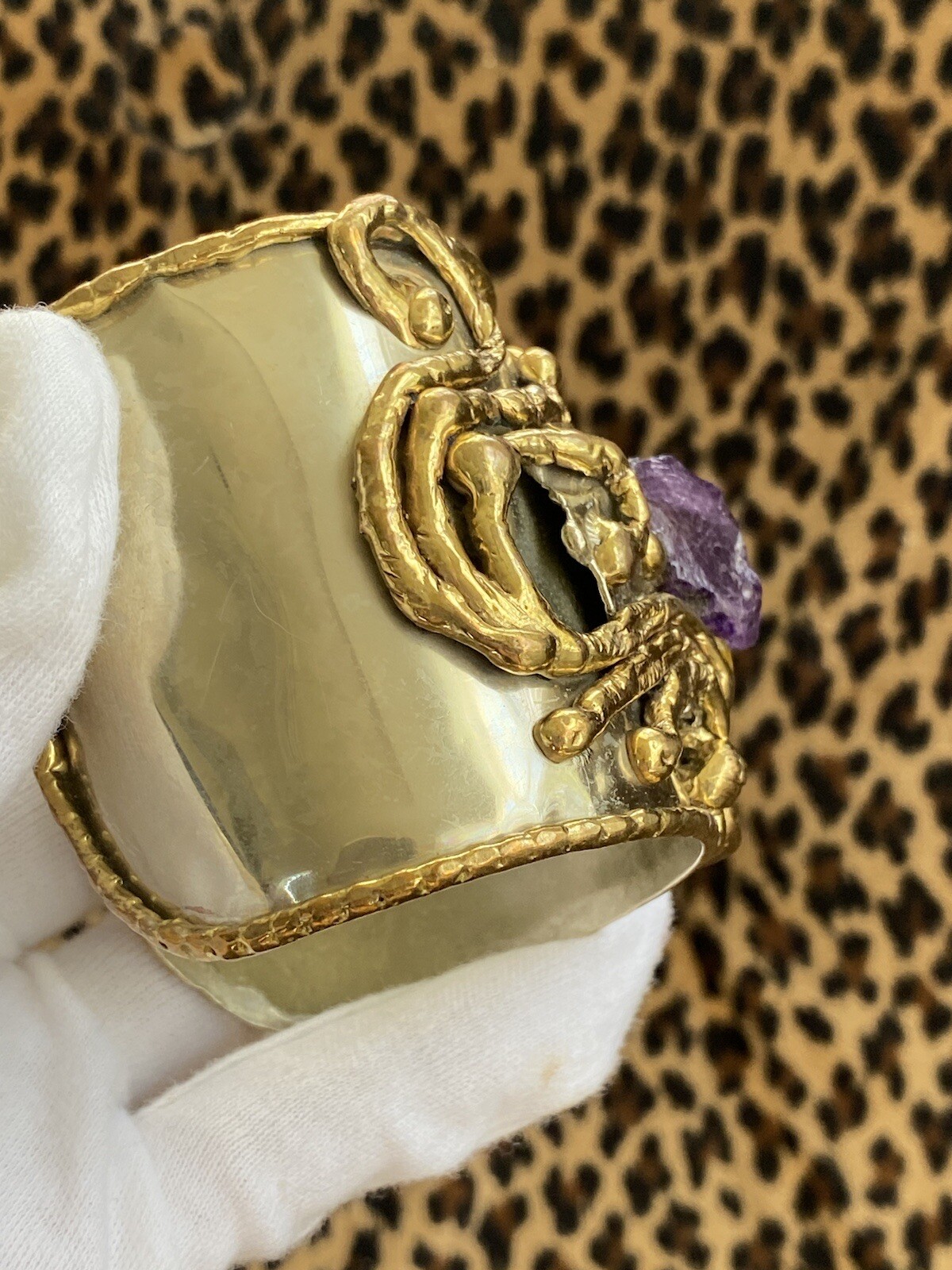 Vintage COPA COLLECTION Huge Chunky Brutalist Modernist Cuff Bracelet Amethyst