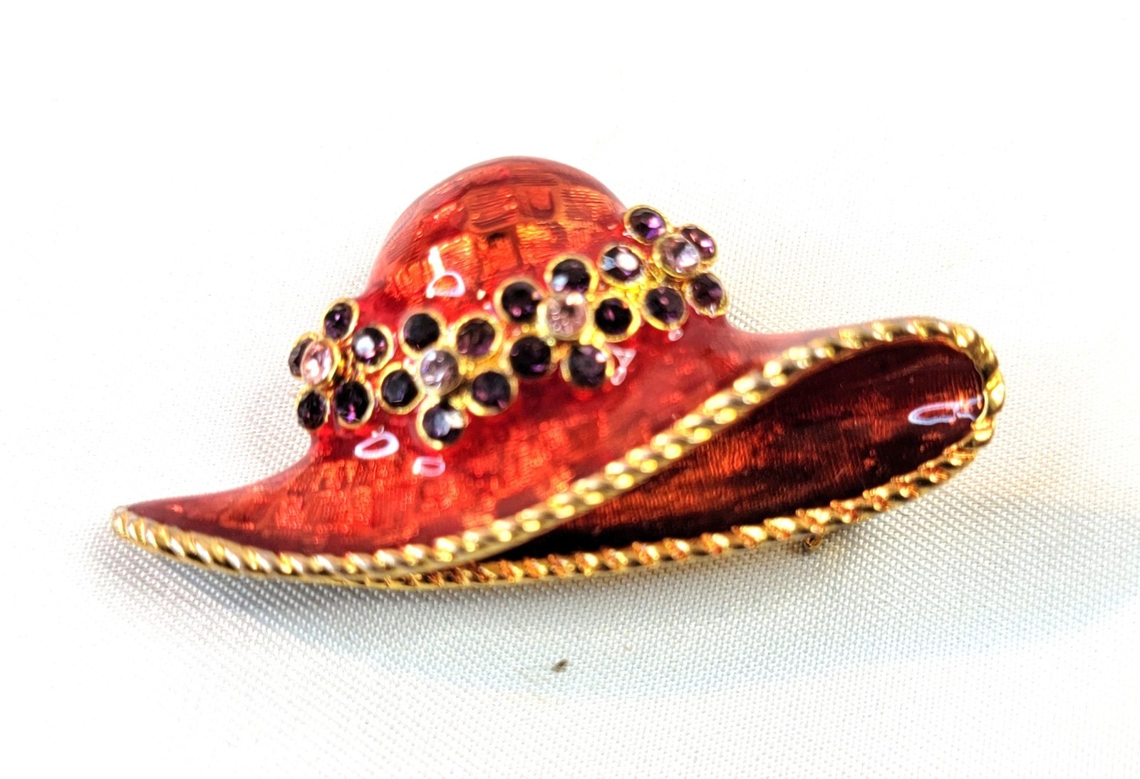 Ladies Fancy Red Hat Society Pin Brooch Rhinestone Ribbon Bow Grandma Princess