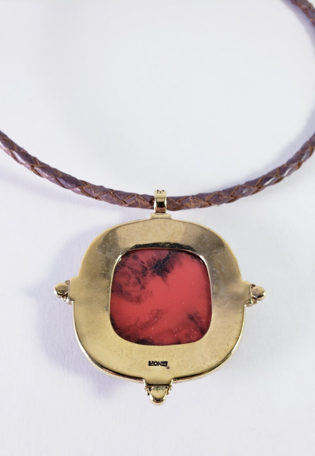 Monet Simulated Red Gemstone & Rhinestone Pendant Cord Choker Necklace