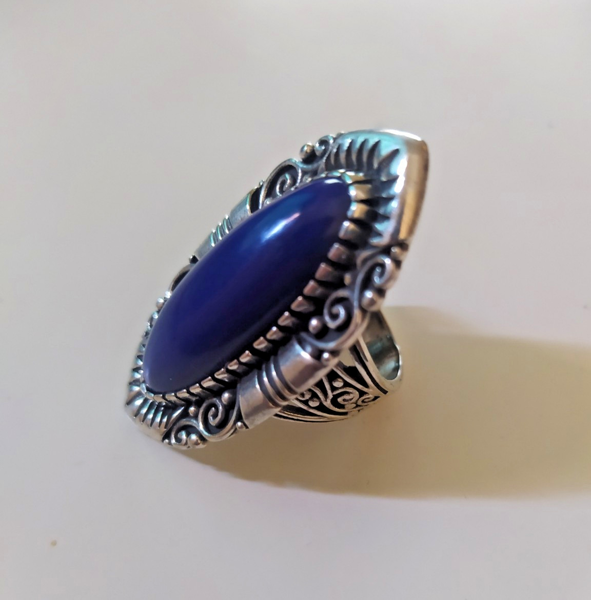 Ancient Vintage Victorian Sterling Silver Ring Blue Lapis lazuli Stone Size 8.5