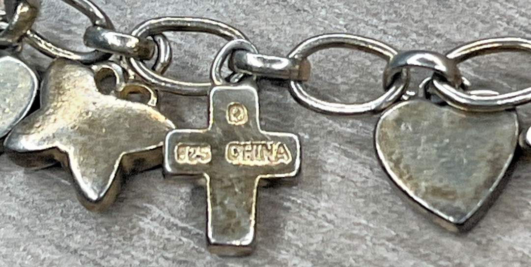 Sterling 925 Gold Wash Delicate Charm Bracelet Cross Heart Butterfly Ross Simons