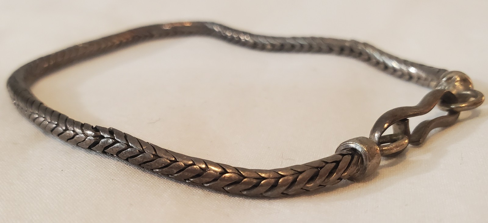 Vintage Sterling Silver Woven Chain Bracelet 9” Artisan Hook Clasp