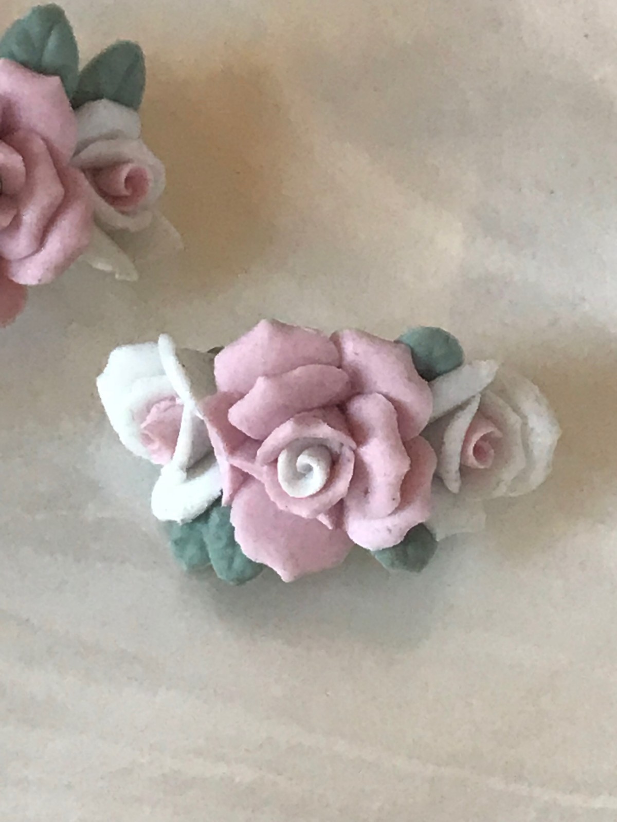 Estate Lot of 2 Purple Pink White Dimensional Porcelain Pin Brooch – AS-IS – 1.5