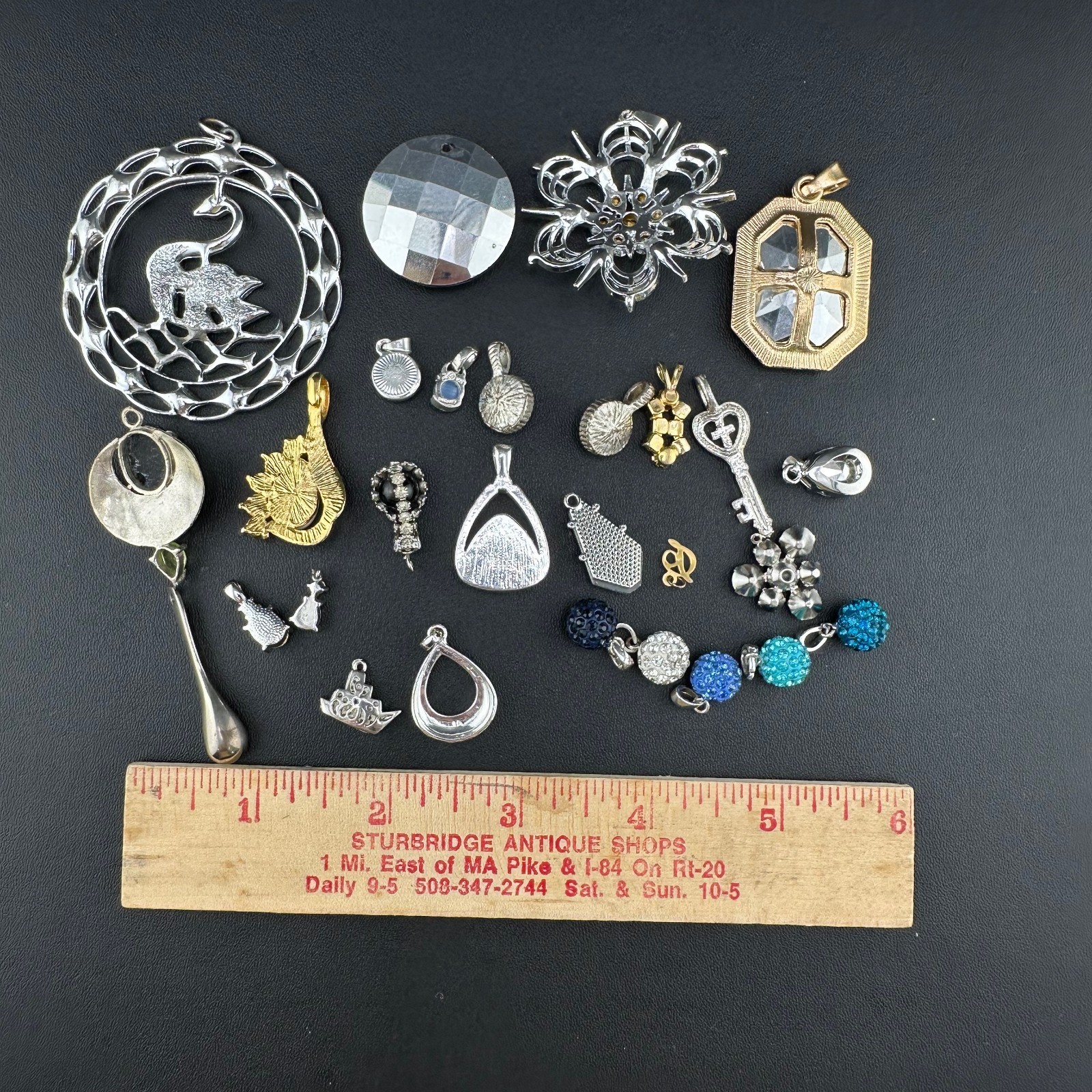 Vintage to Now Crystal Rhinestone Pendant Charm Lot of 28 Silver Gold Tone Mix