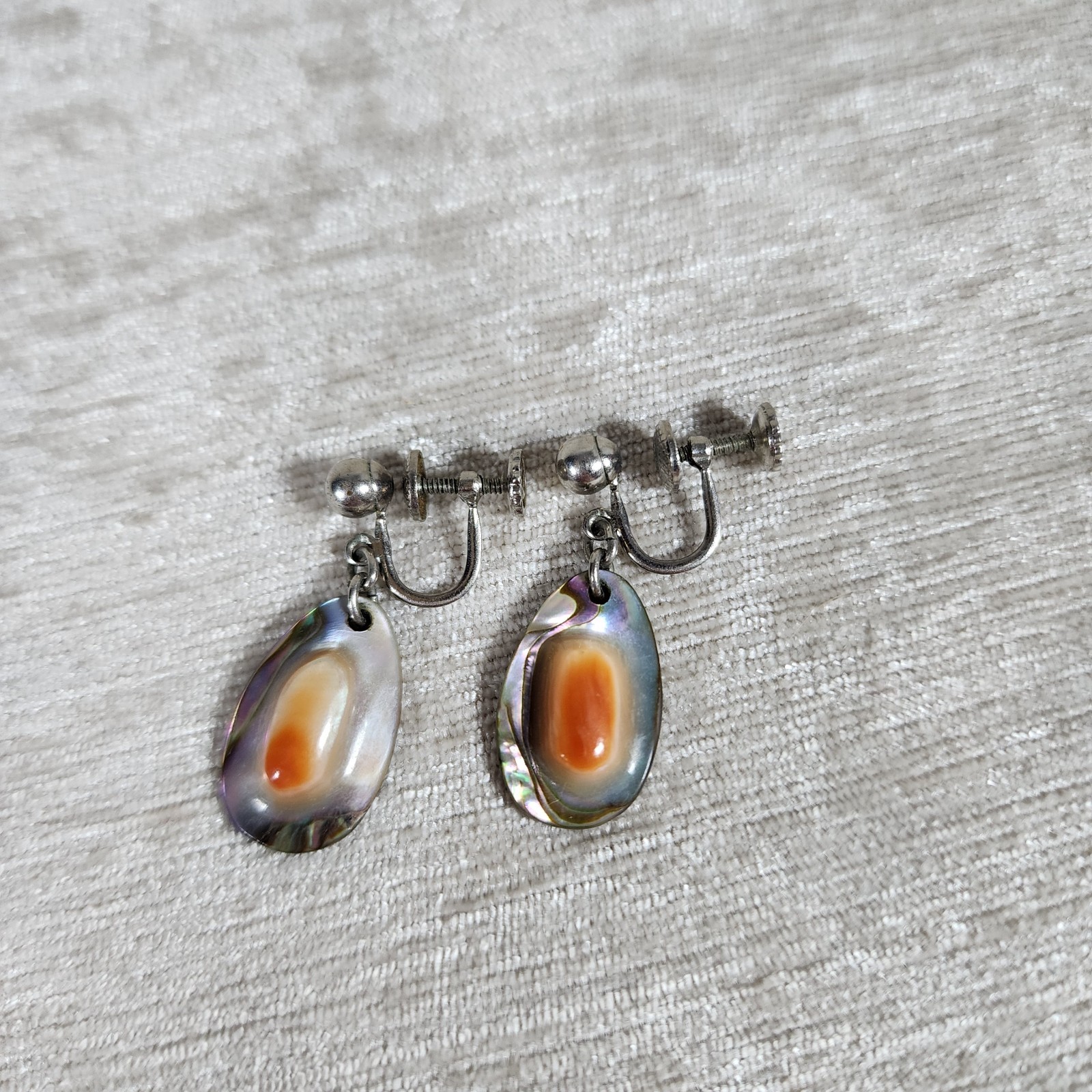 Vintage Abalone Shell Pin and Clip Earrings Set Nature Boho Earthy