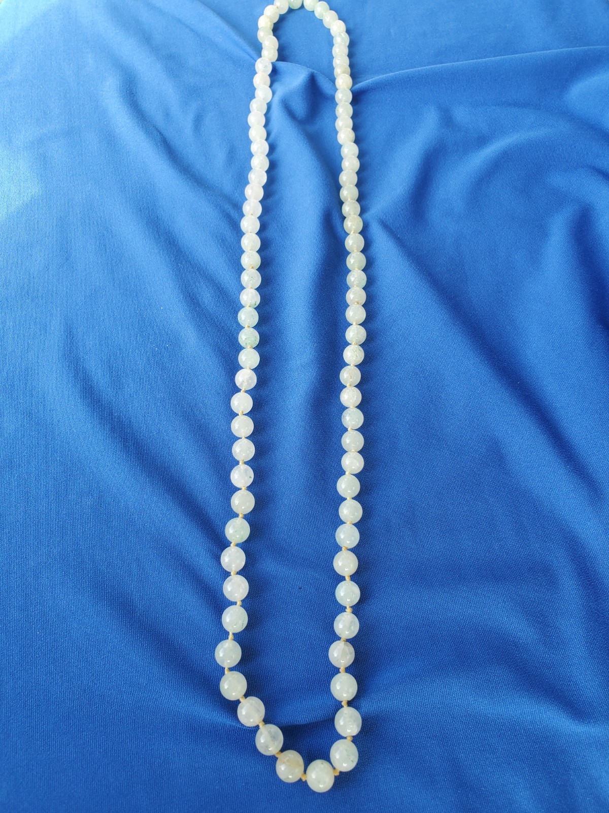 Original Old JADE White Green 8 Millimeters Deco Necklace Vintage 30″ inch Long