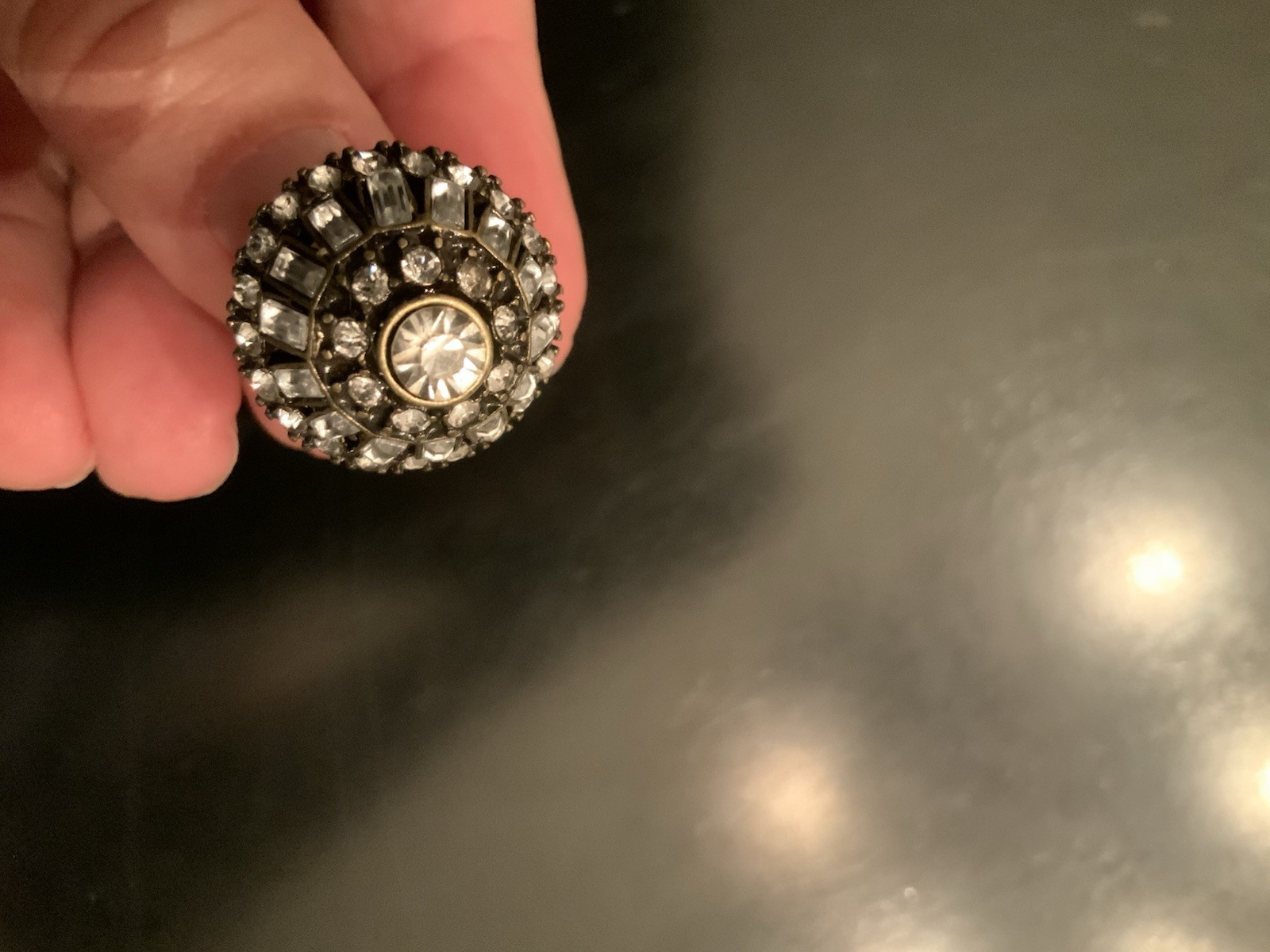 Gold Tone Rhinestone Dome Ring Stretch Tubular Band Fits Various Sizes Boho