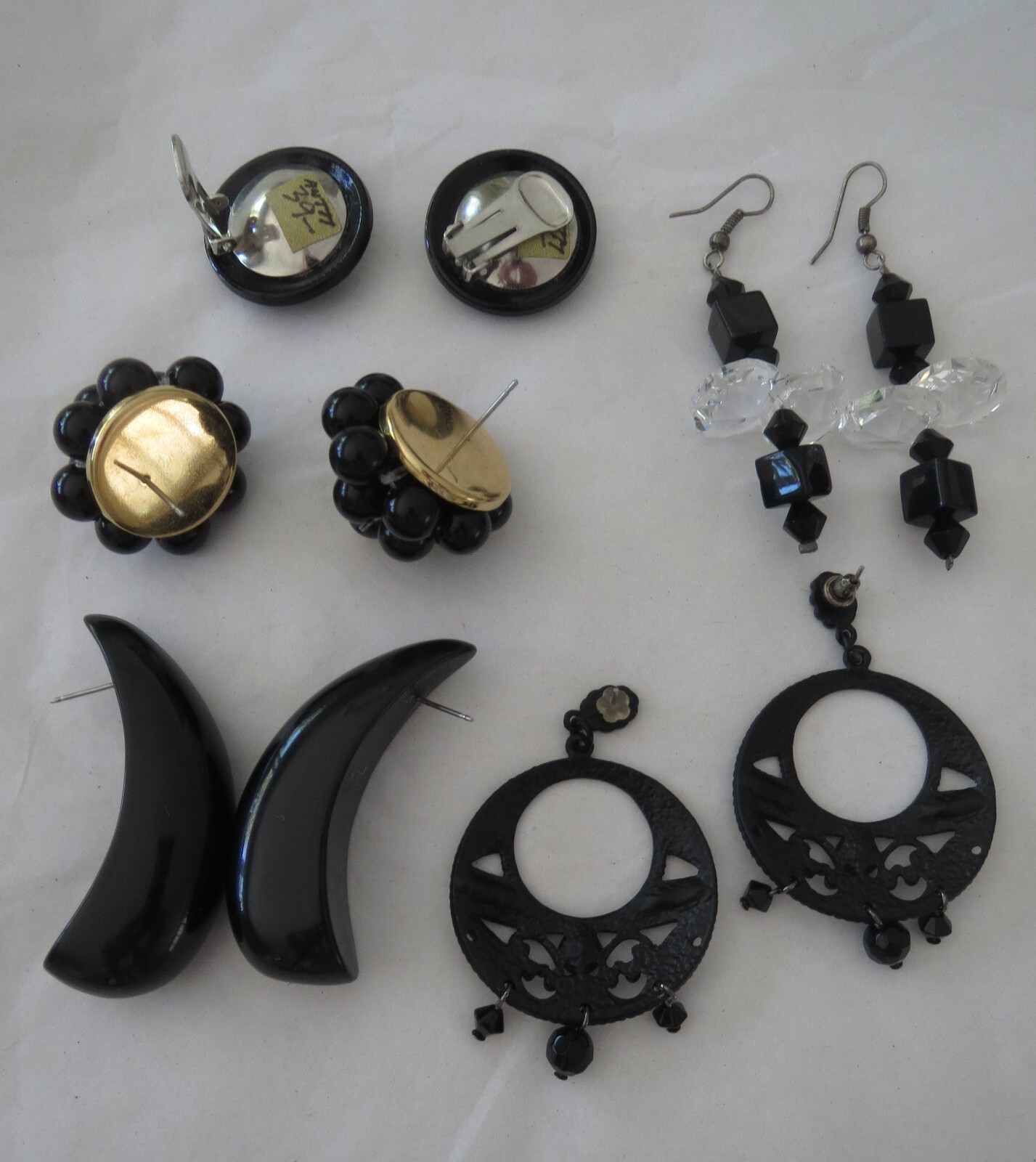 Vtg Lot Earrings All Black 1950s To 1980s