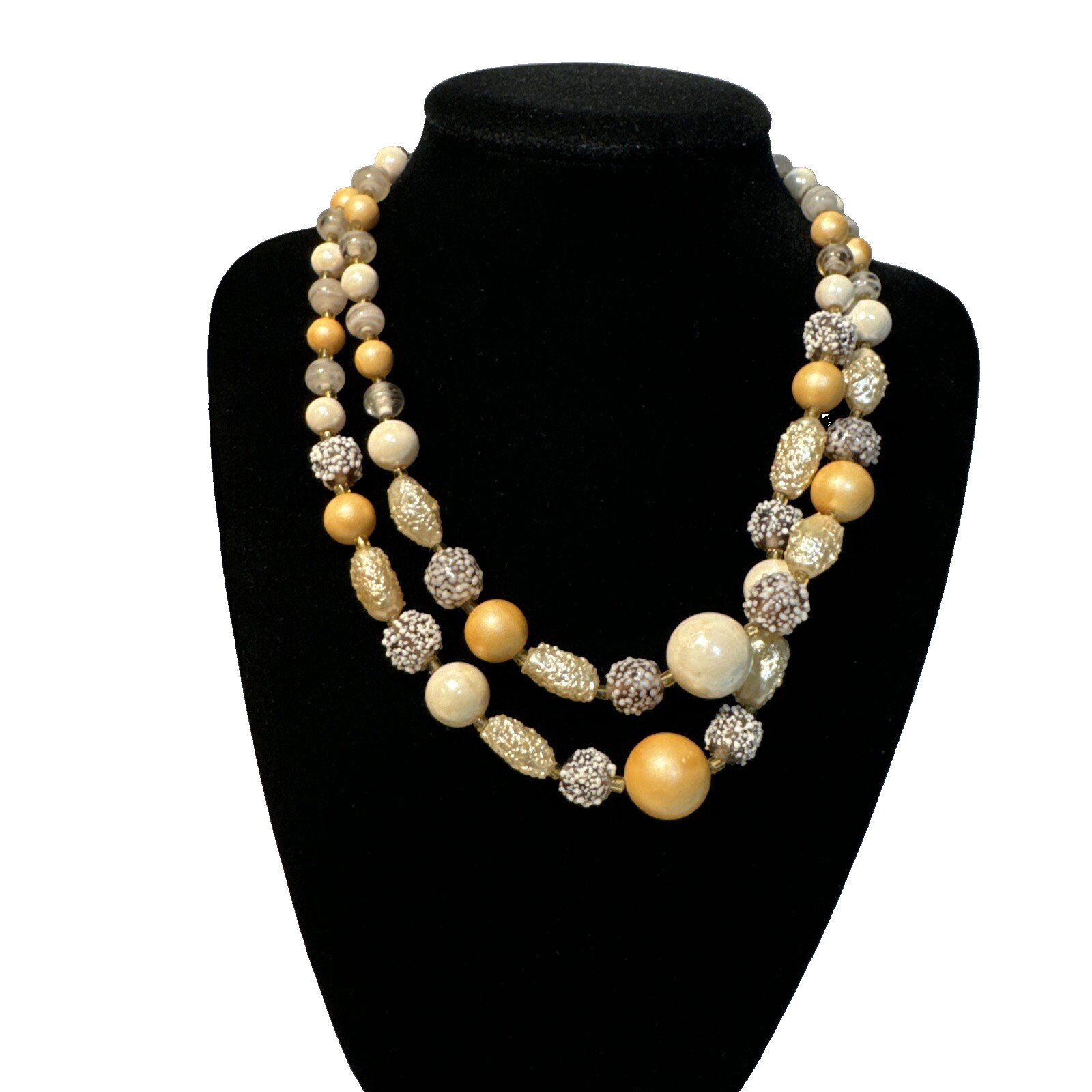 Vintage Japan Glass Sugar Bead Import Necklace 1960’s Graduated Multi Strand