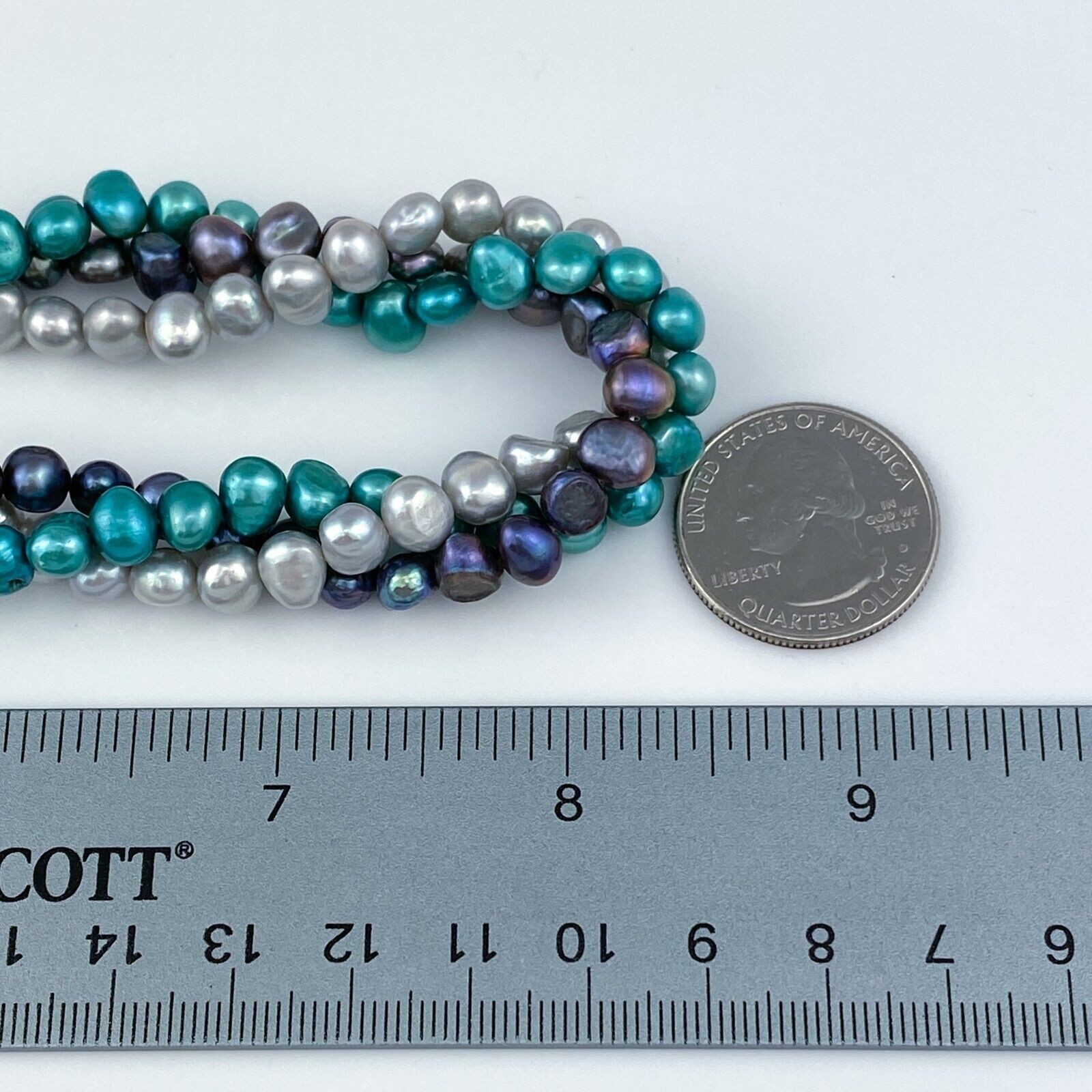 Vintage Sterling Silver 925 Purple Gray Blue Pearl Necklace 17″-18.5″