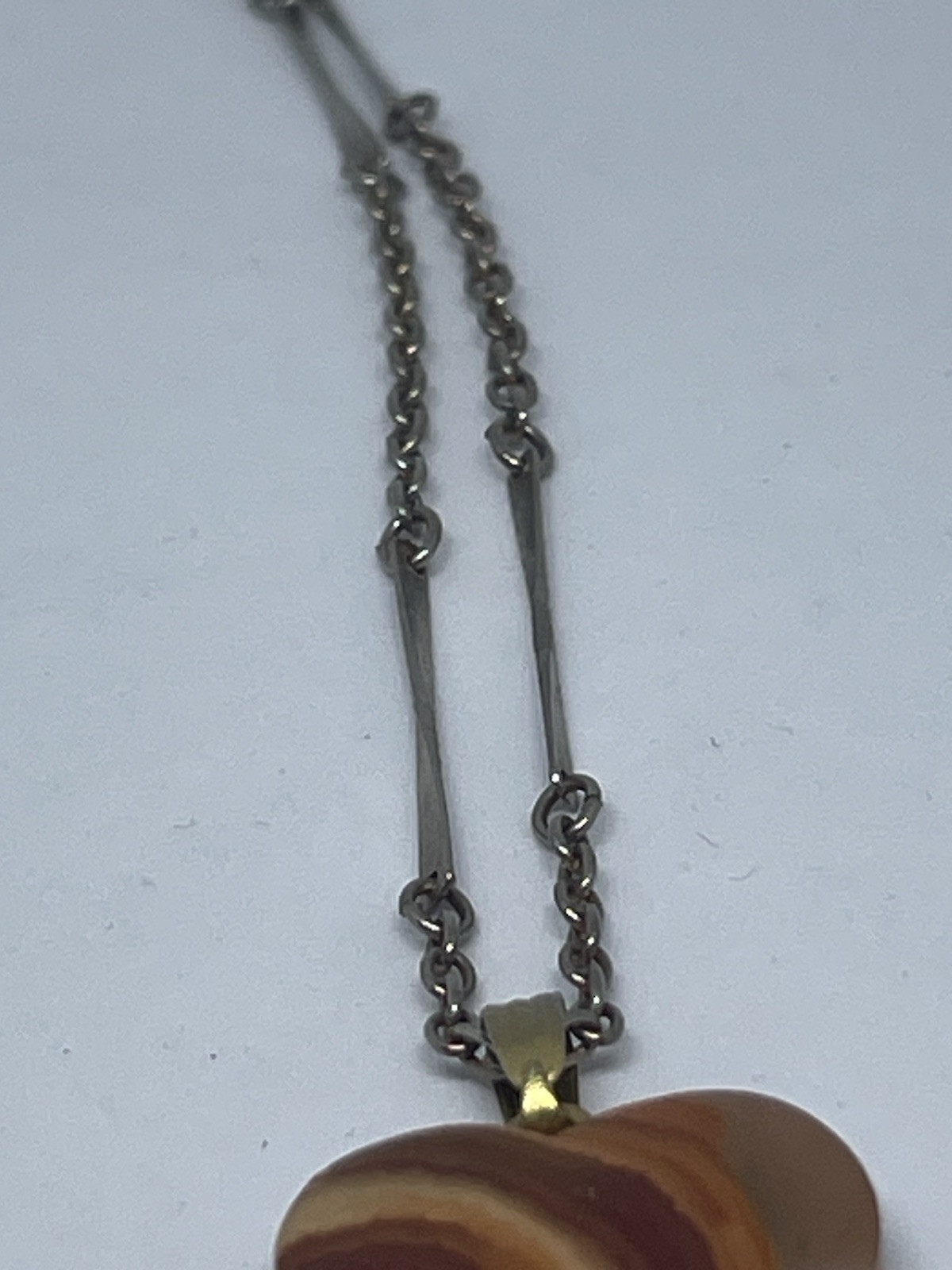 Vintage 1970’s Agate Geode Heart Pendant Bar Link Chain 18” Necklace