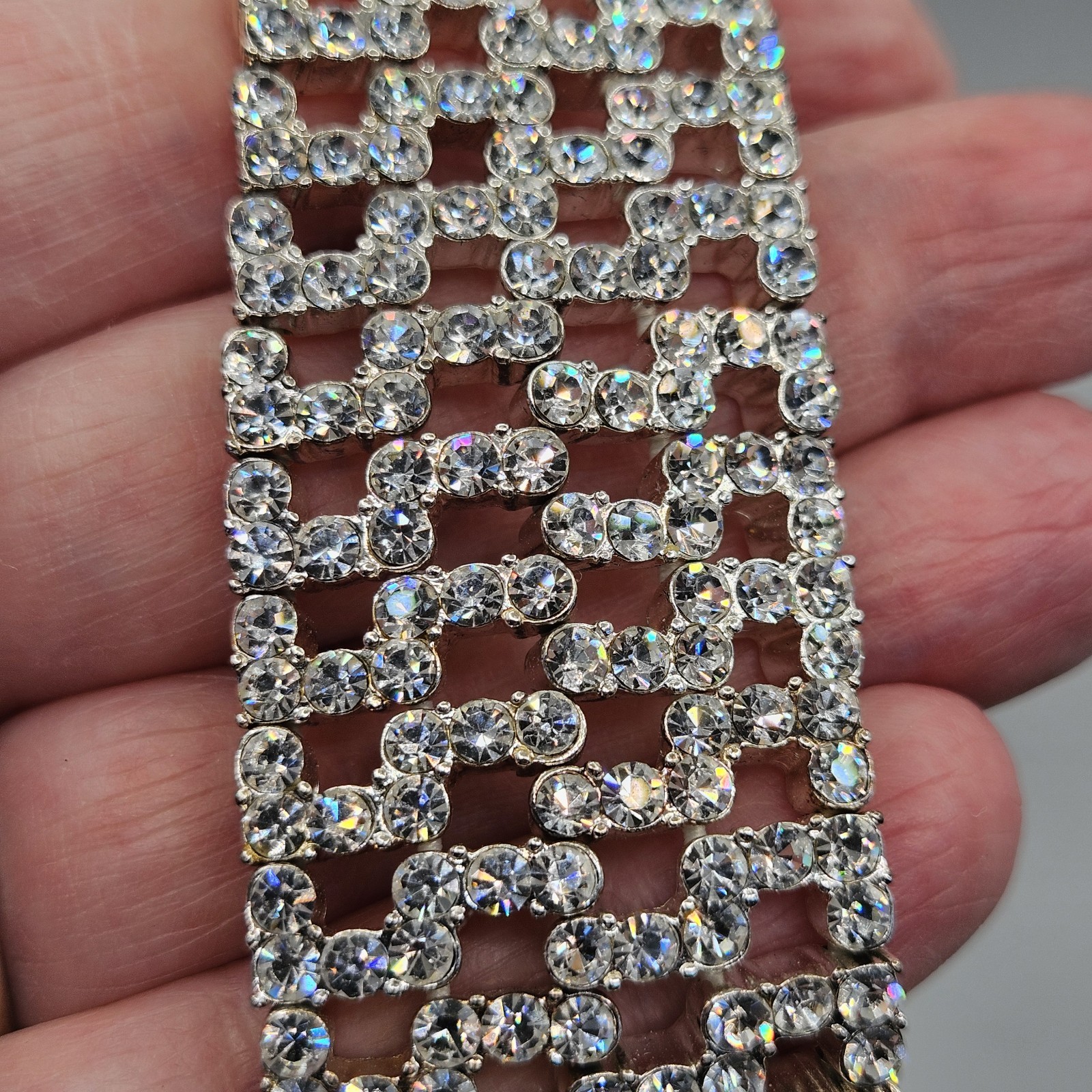 Rhinestone Wide Bracelet Stretch Band Clear Glass Stones Sparkling Party