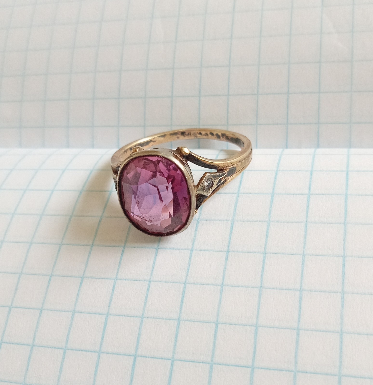 Vintage Ring Pink stone Gilt Silver 875 star USSR times Women’s Jewelry size 9.5