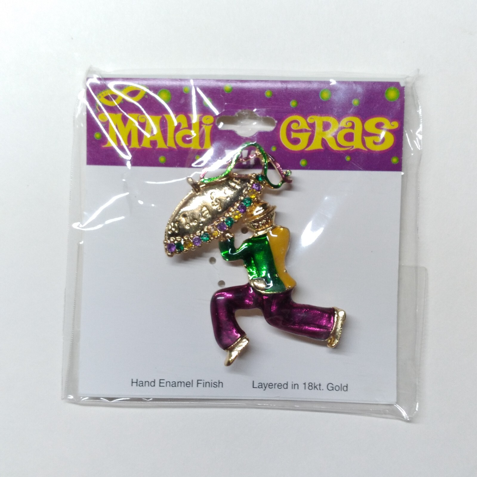 Mardi Gras Second Line Carnival Umbrella Enamel Finish Gold Pin Brooch