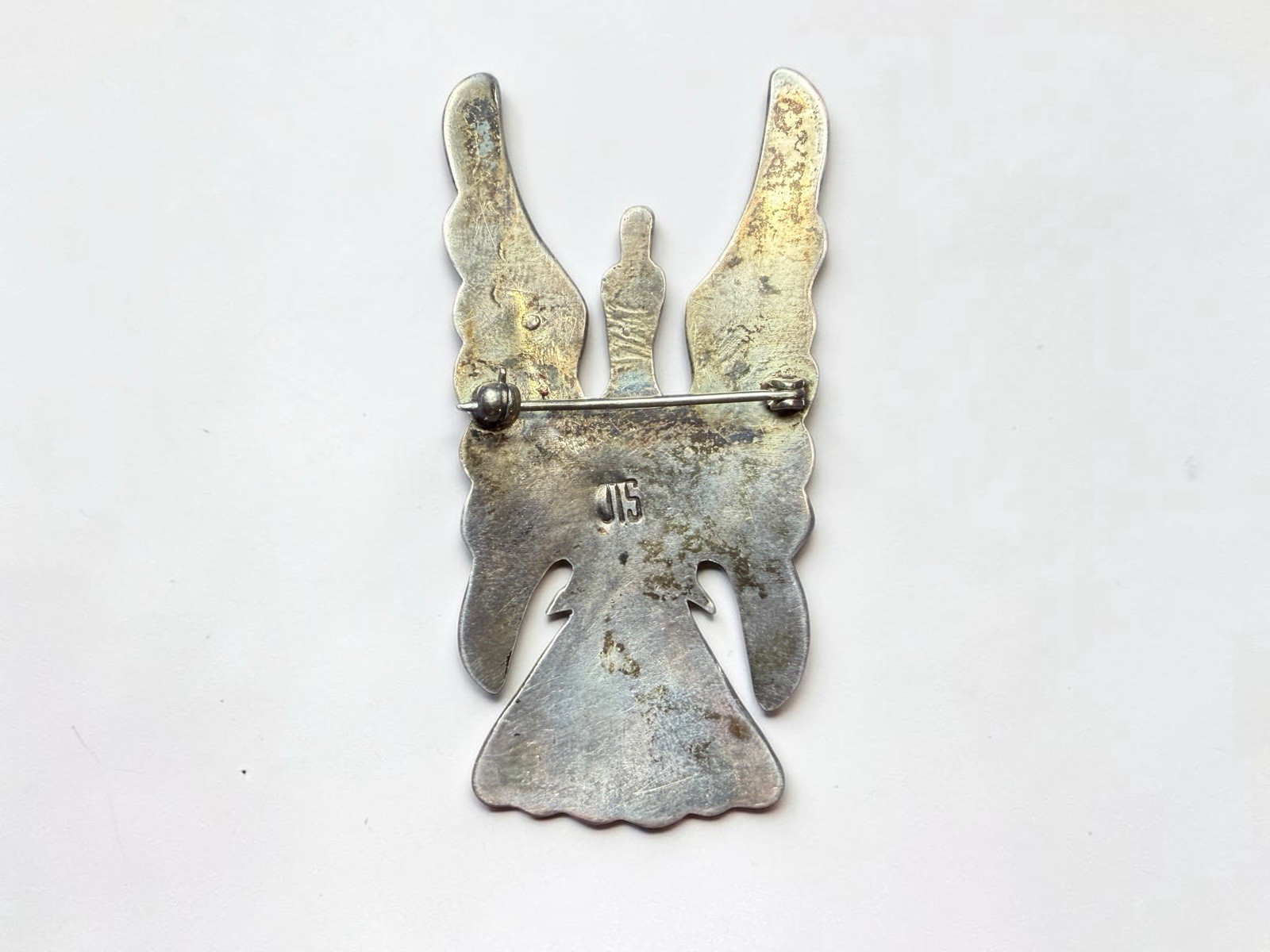 Navajo Juan T. Singer JTS Sterling Silver Turquoise Coral Thunderbird Pin Brooch
