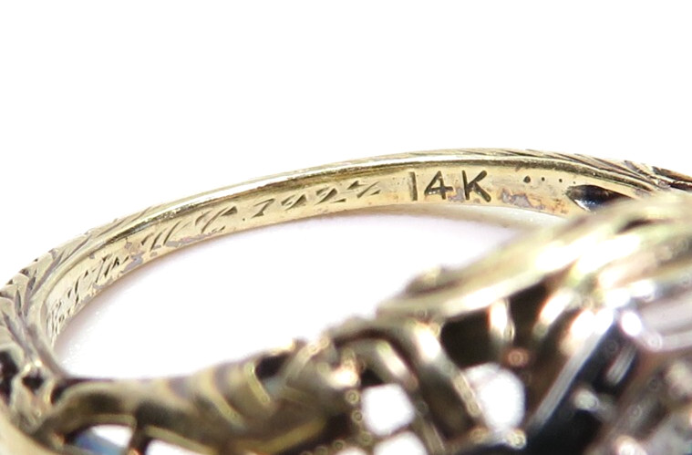 Antique 1920’s European Diamond 13KY/16KW Engagement Ring Size 4 UK-H dtd 1927