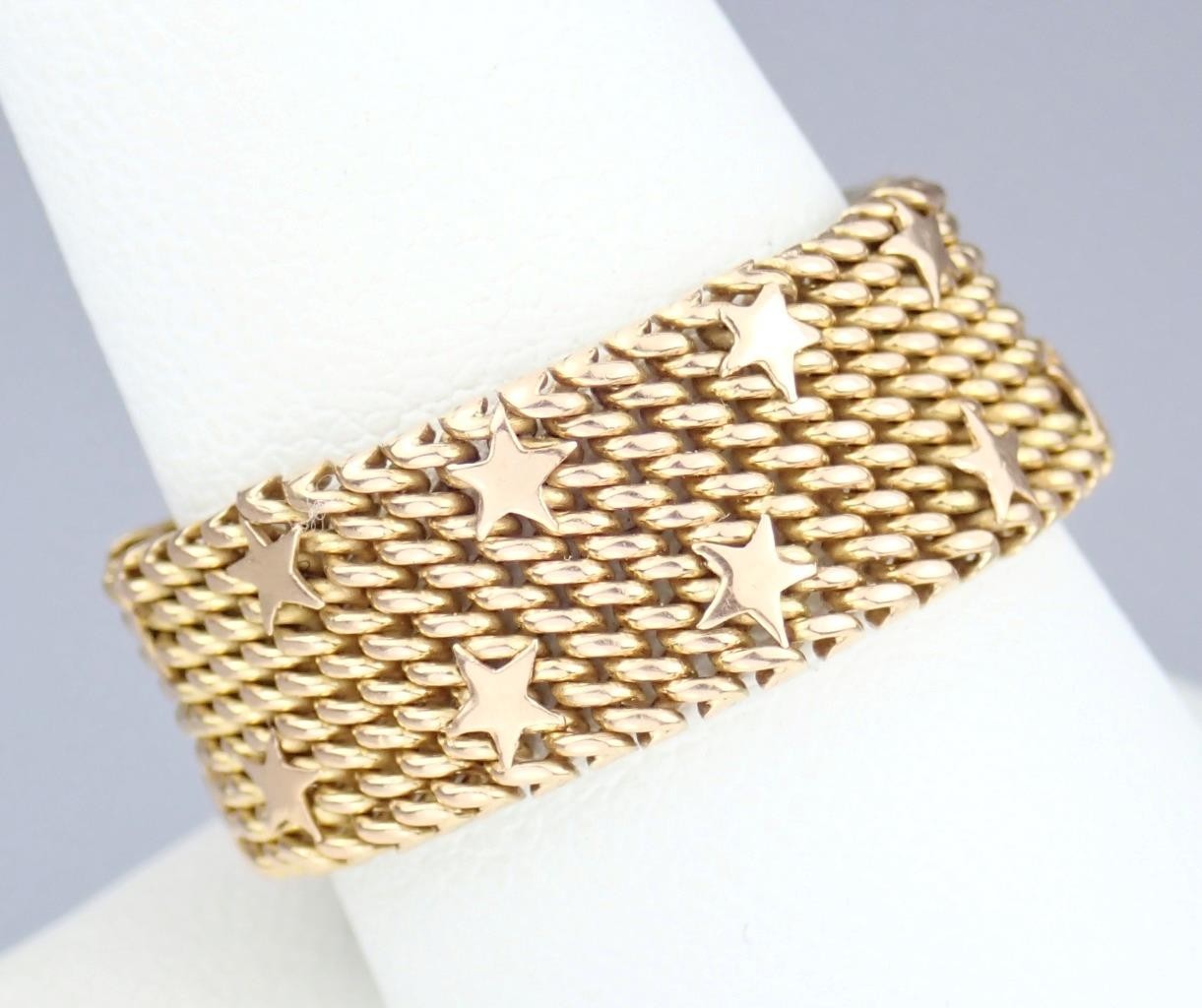 Fine Vintage Italian Solid 18K Gold Floating Stars Celestial Woven Mesh Ring 11