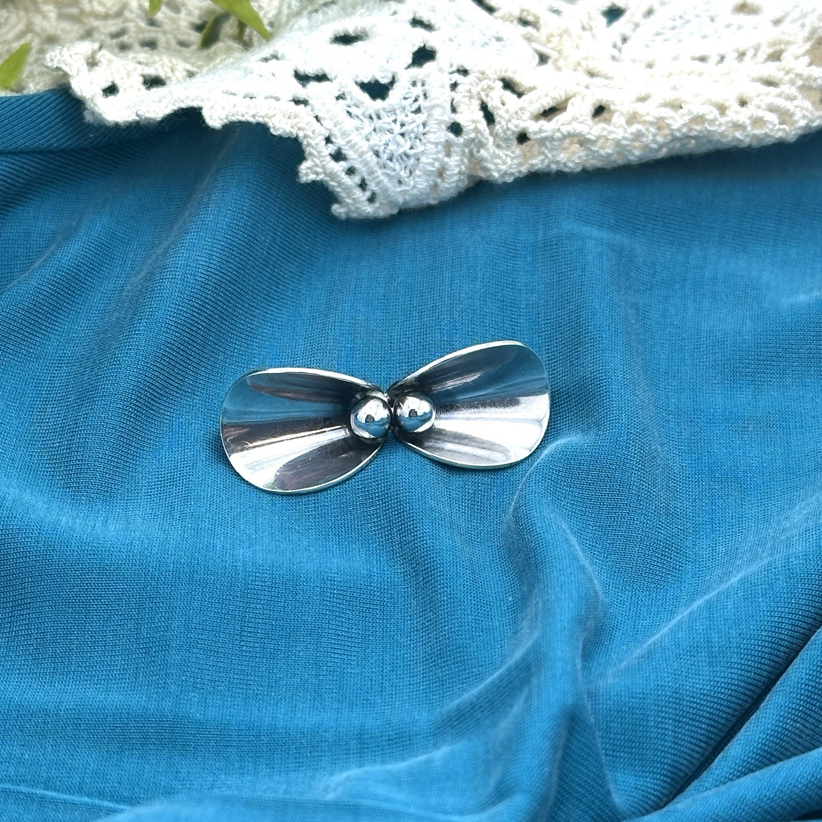 Vintage N.E. From Denmark Sterling Silver Modernist Bow Brooch Pin MCM 925 1.5″