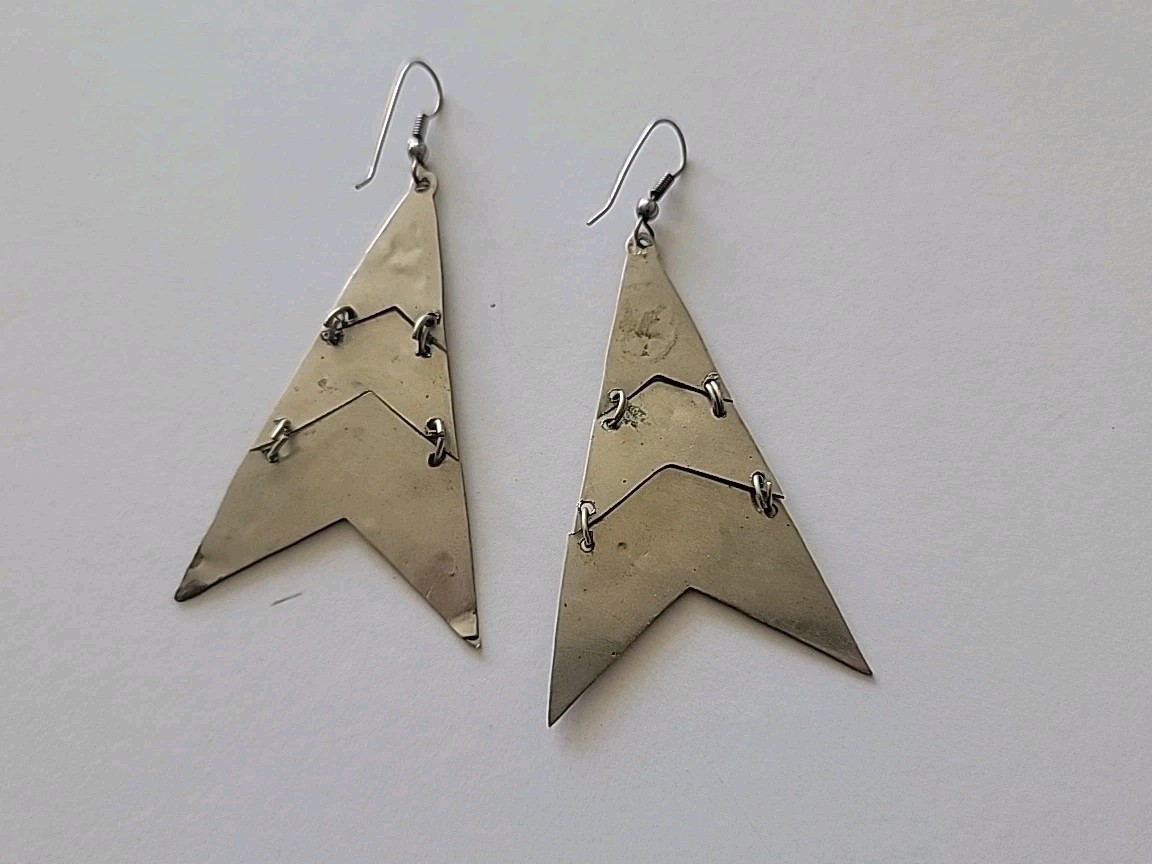Vintage 80’s New Mexico 3 tiered triangular Silver Earrings Paua Abalone Shell 