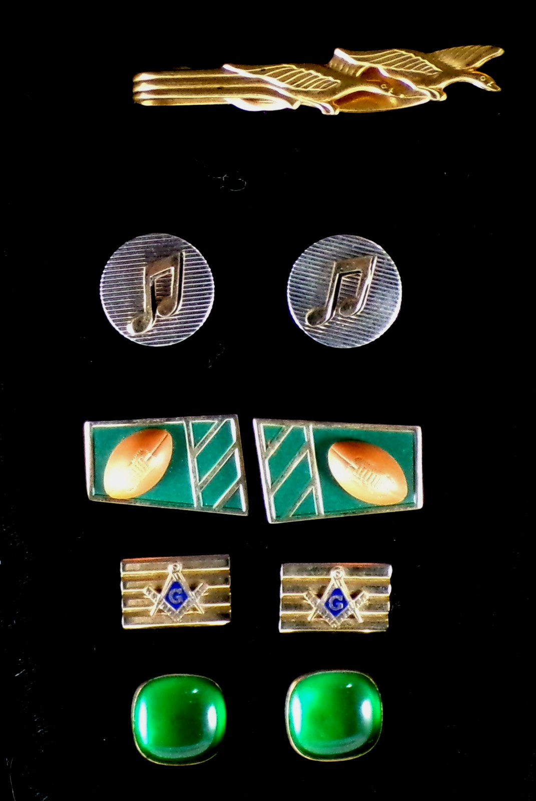4 Vintage ANSON CUFF LINKS Sets 1 Tie Clip FOOTBALL MUSIC NOTES Geese Masonic