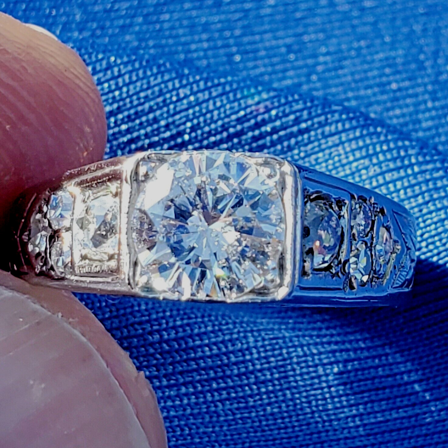 Original EARTH MINED DIAMOND Deco Engagement Ring Vintage SOLID 14K WHITE GOLD