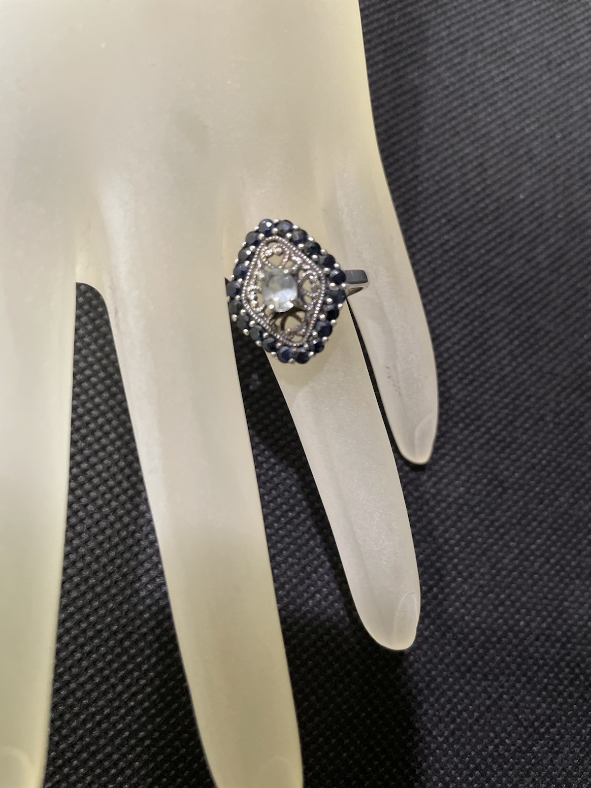 Vintage Sterling Aquamarine And Blue Sapphire Ring Diamond Shape Size 7