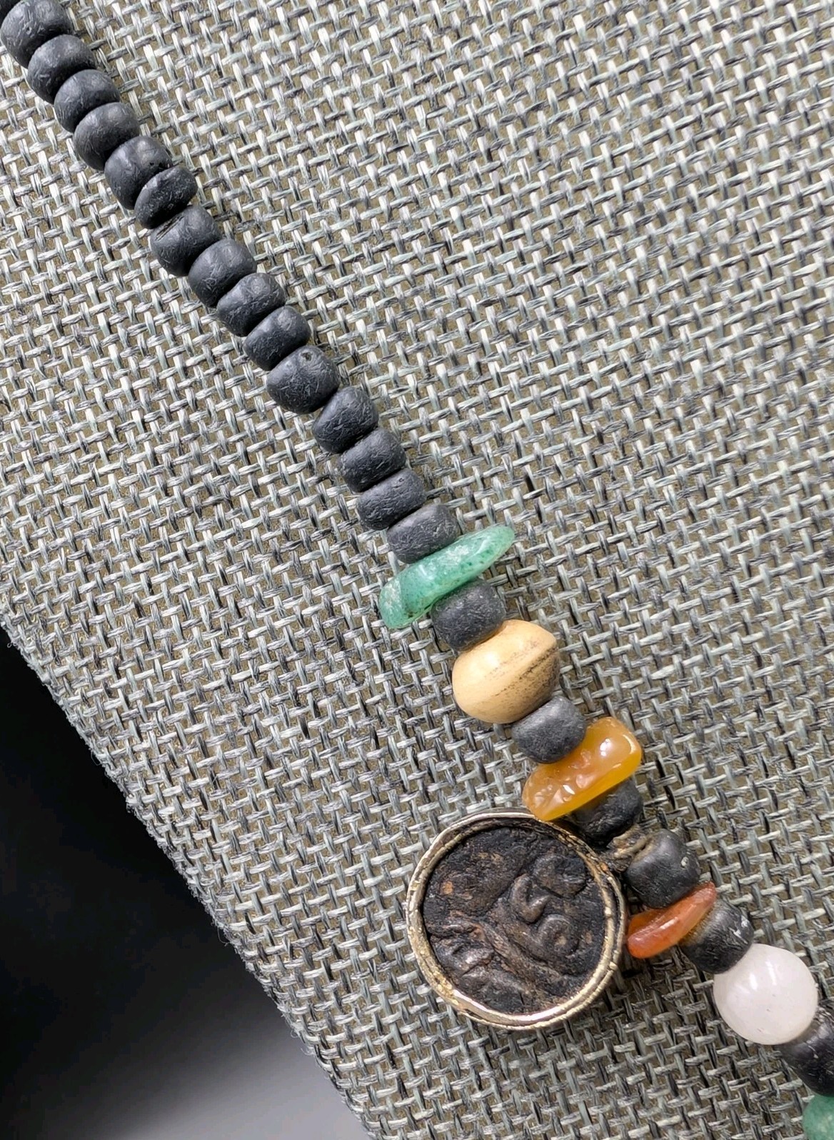 Vtg Ancient Silk Road Islam Mamluk Coin Stone Beads Sterling 925 Clasp Necklace