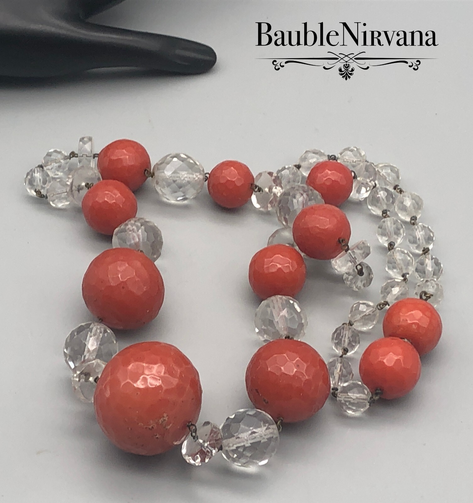 Vintage 1980s Super Chunky Graduated Crystal Clear&Lucite Burnt Orange Necklace