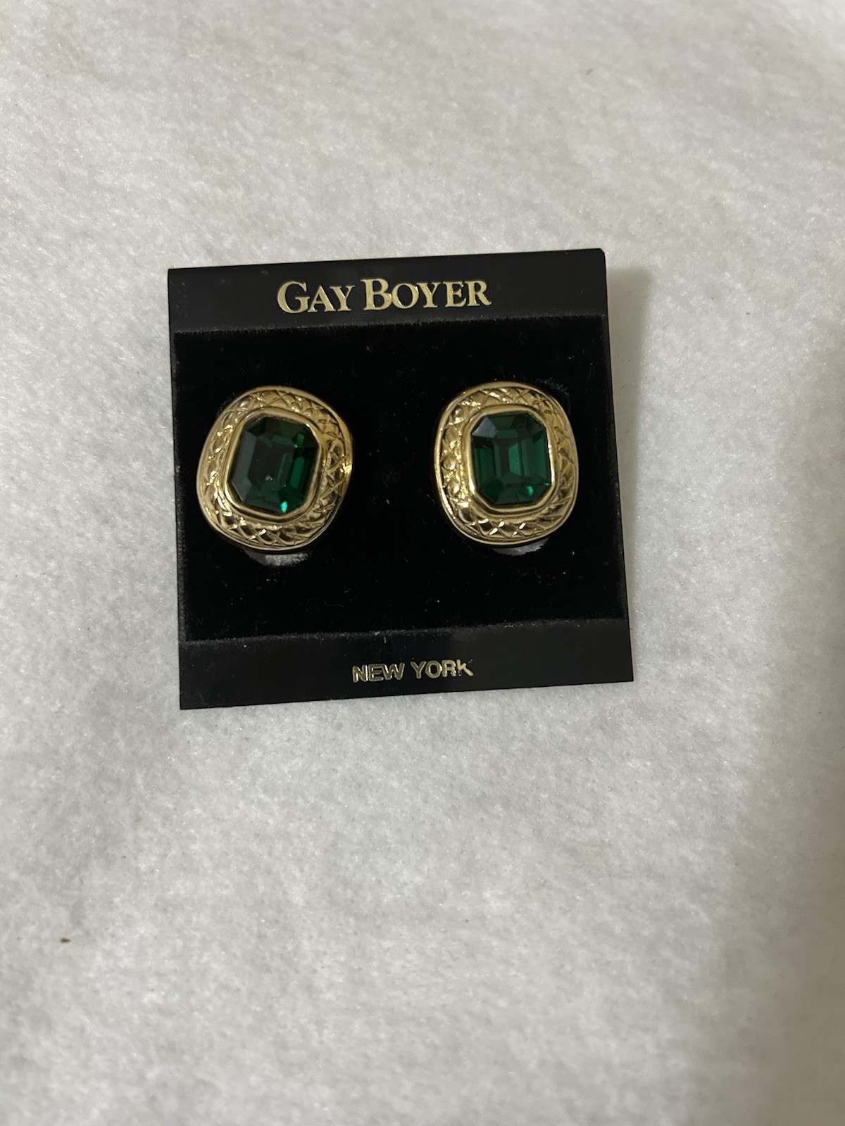 Vintage GAY BOYER New York Faux Emerald Earrings