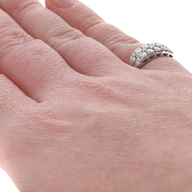 White Gold Diamond Cluster Cocktail Band – 14k Round Brilliant 1.00ctw Ring