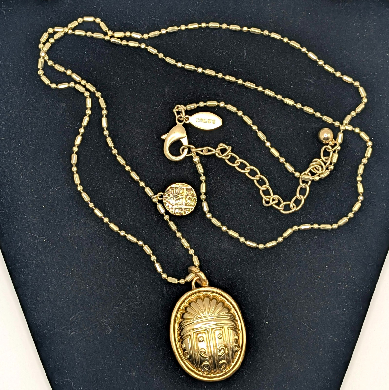 Vintage Scarab Egyptian Revival Station Chain Pendant Necklace