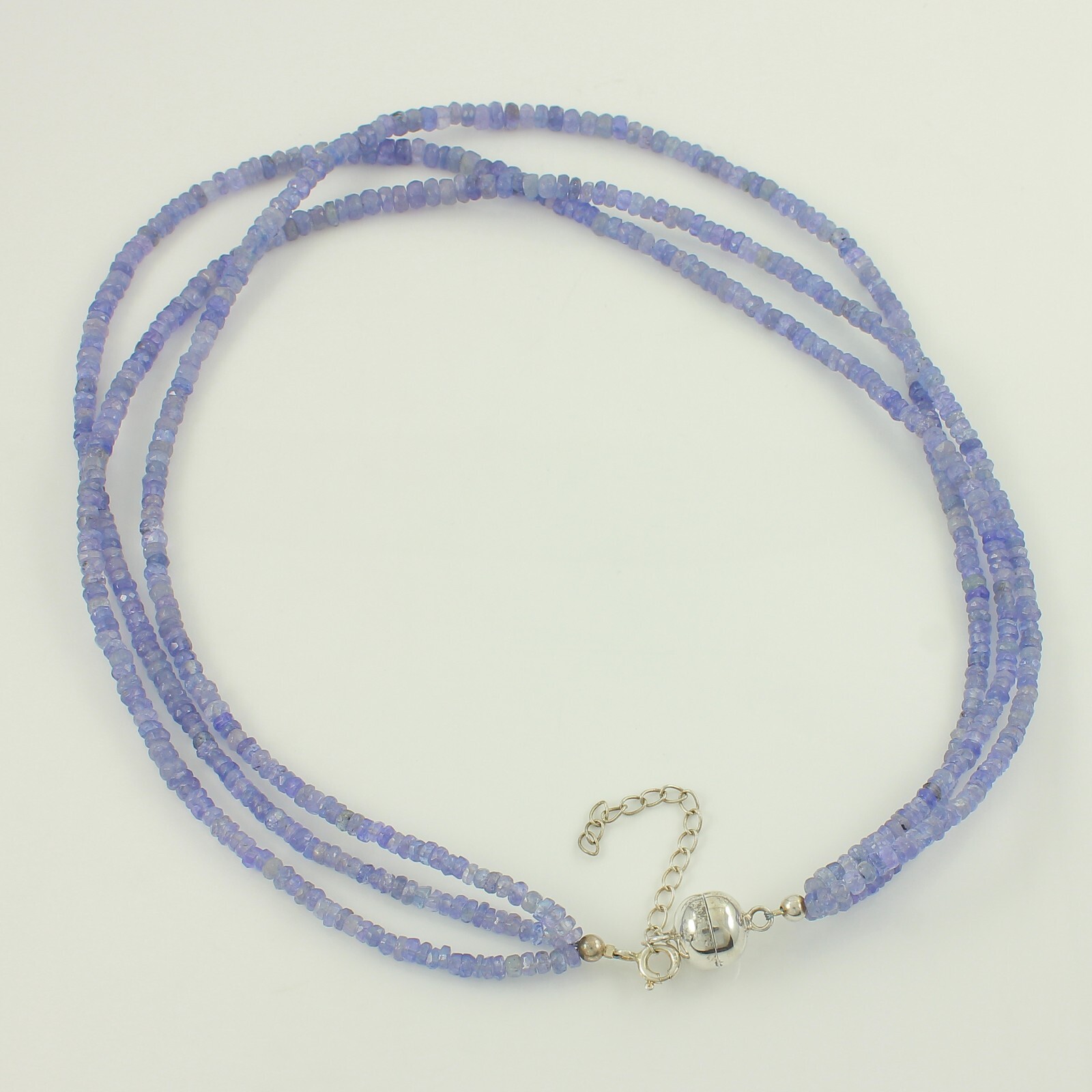 Vintage Sterling Faceted Iolite Bead Three Strand Necklace 18-20″ Magnetic Clas