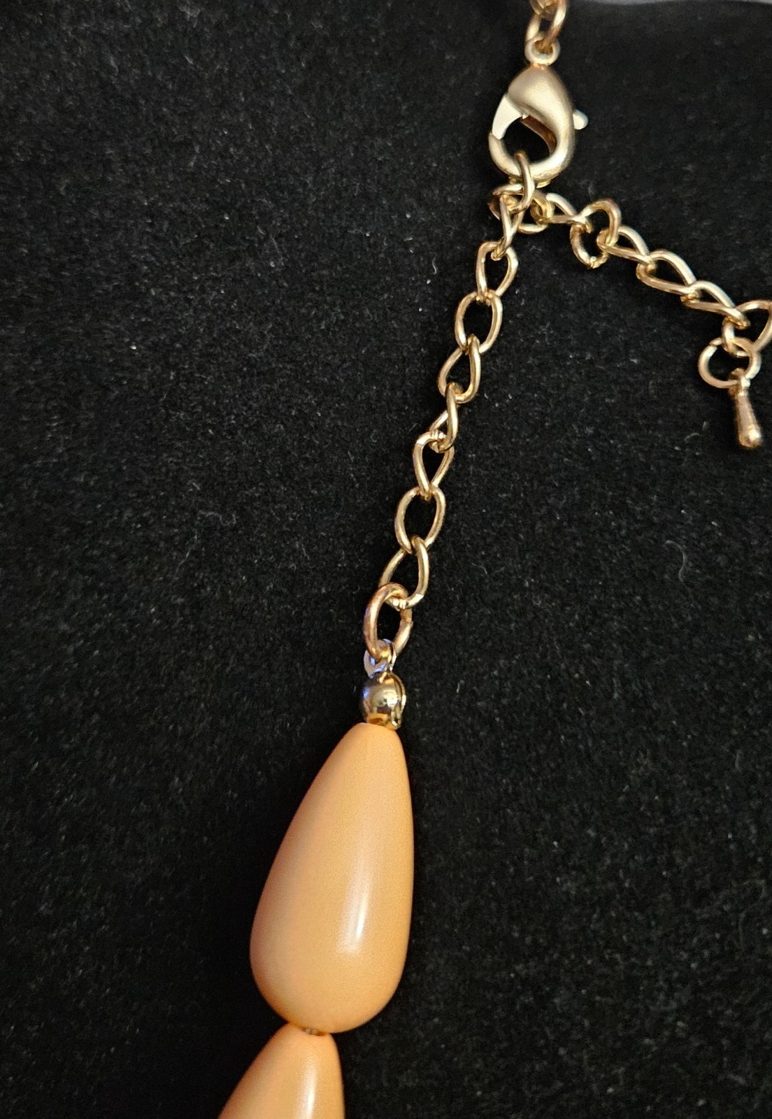 VINTAGE Peach Bead Multicolor Rhinestone Double Strand Necklace 17 18 19 Inch