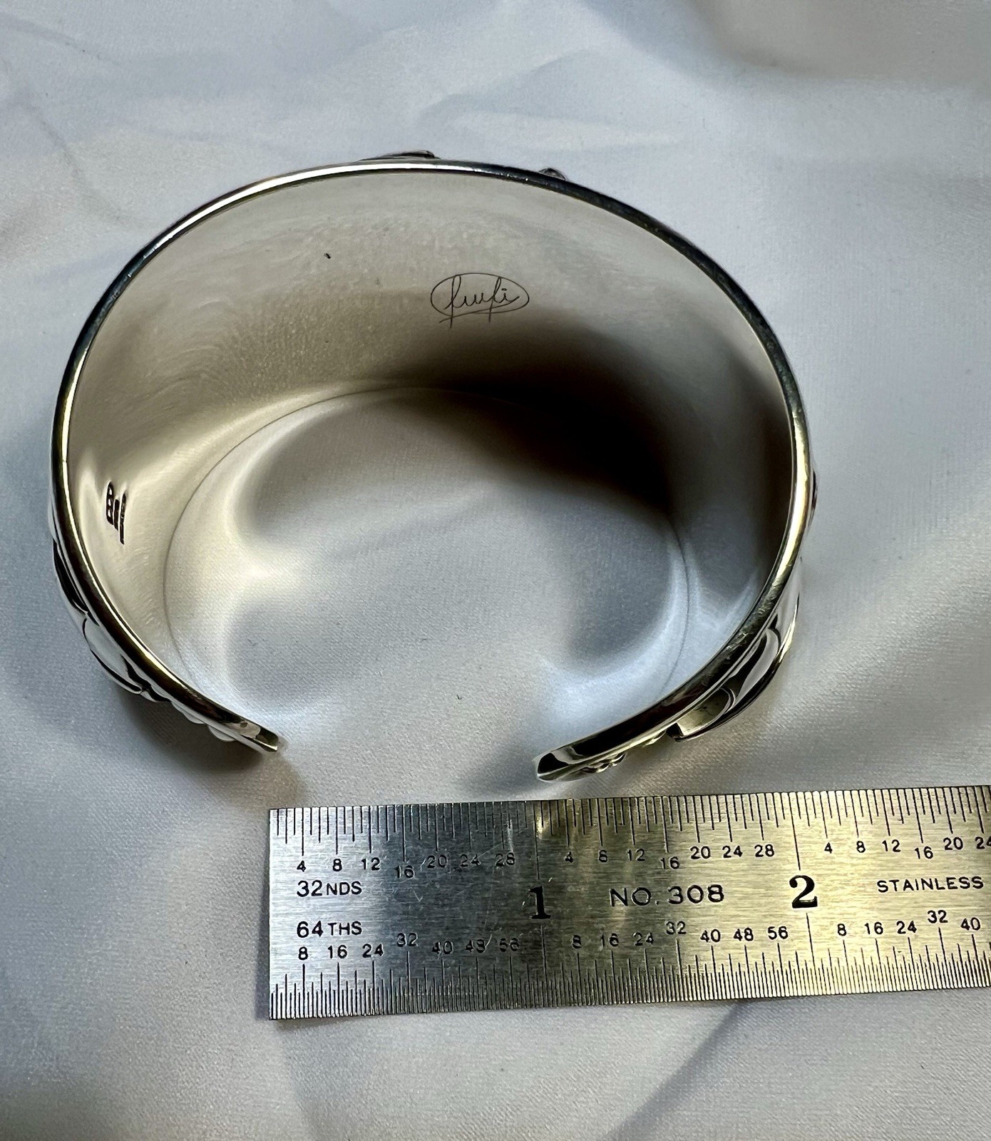Vintage Engraved leaves SW 925 SS Cuff Bracelet By DDD Dominique Dinouart Doming