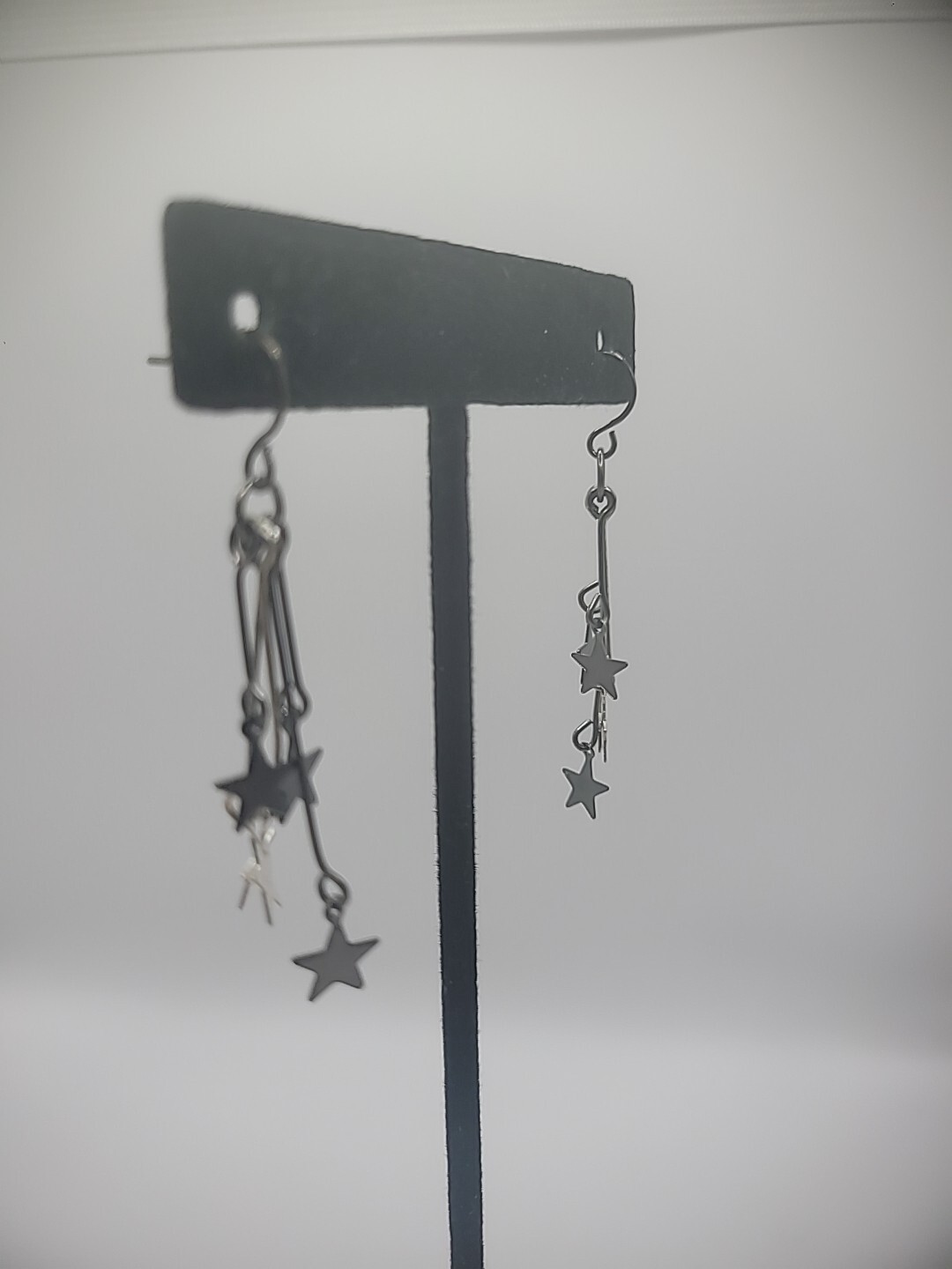 Silver Tone Hook Pierced Earrings Drop Dangle Multiple Stars Jewelry Costume